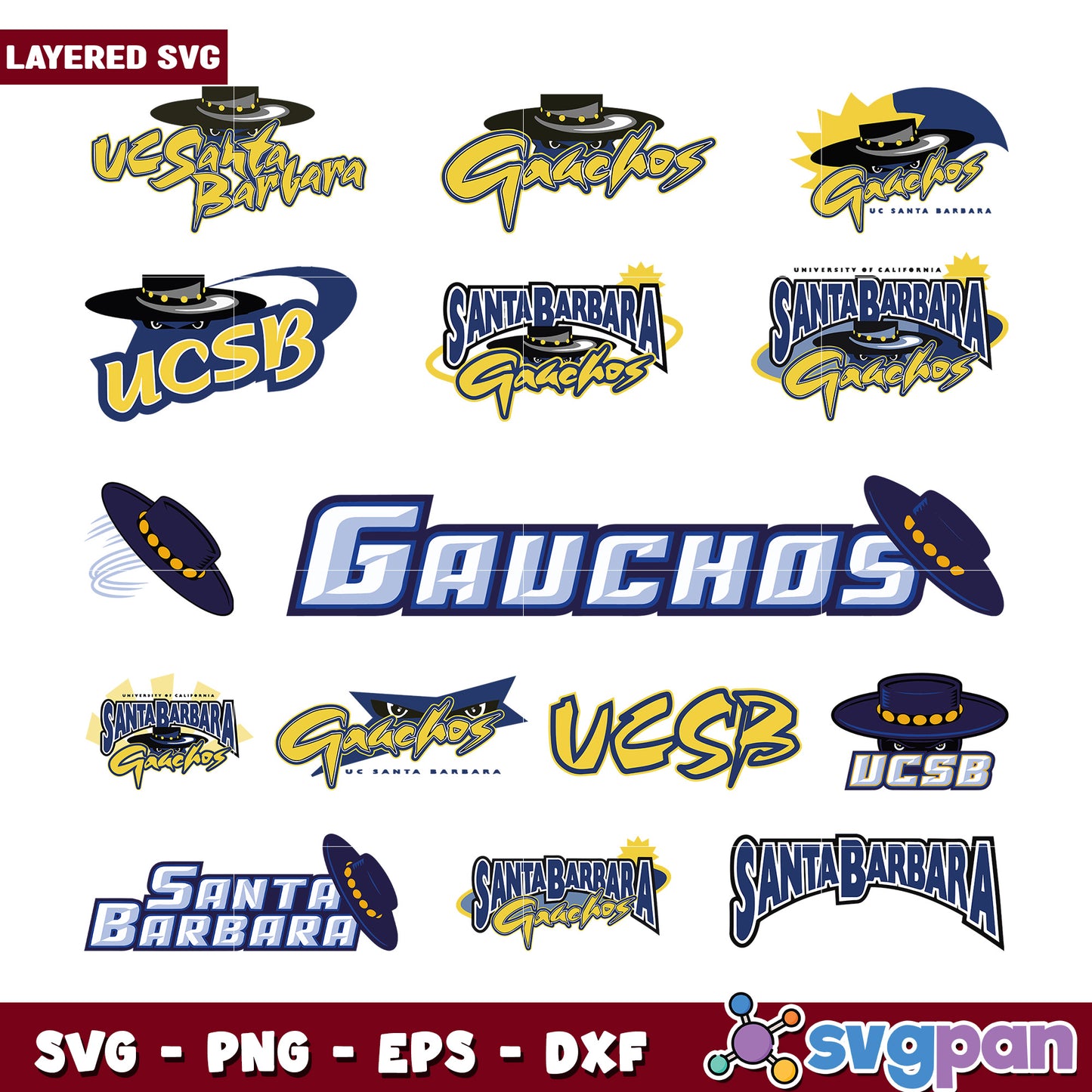 UCSB Gauchos SVG Bundle Layered Logos
