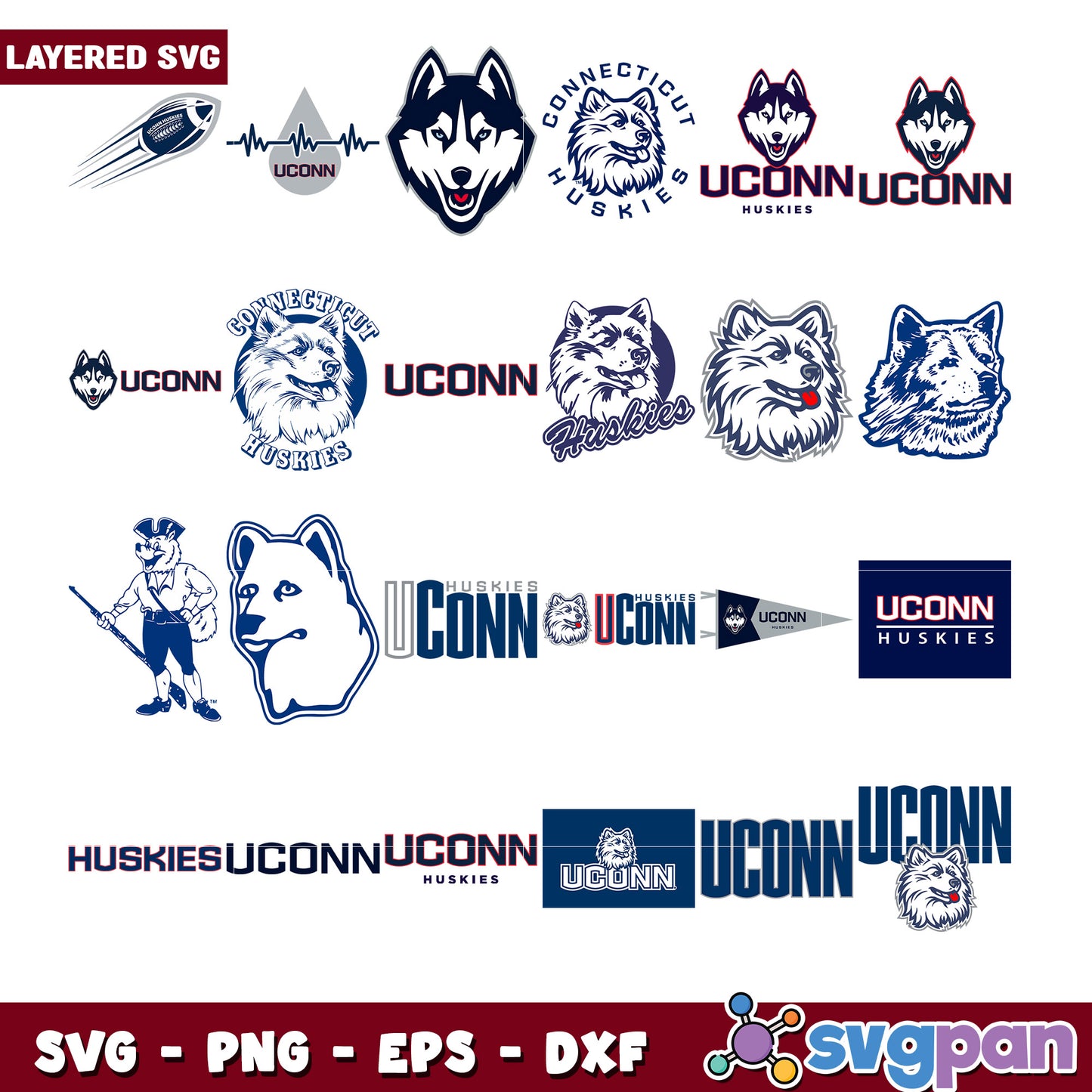 UConn Huskies Bundle SVG Layered Designs Set