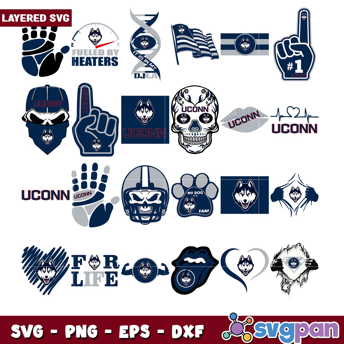 UConn Huskies SVG Bundle Layered Designs