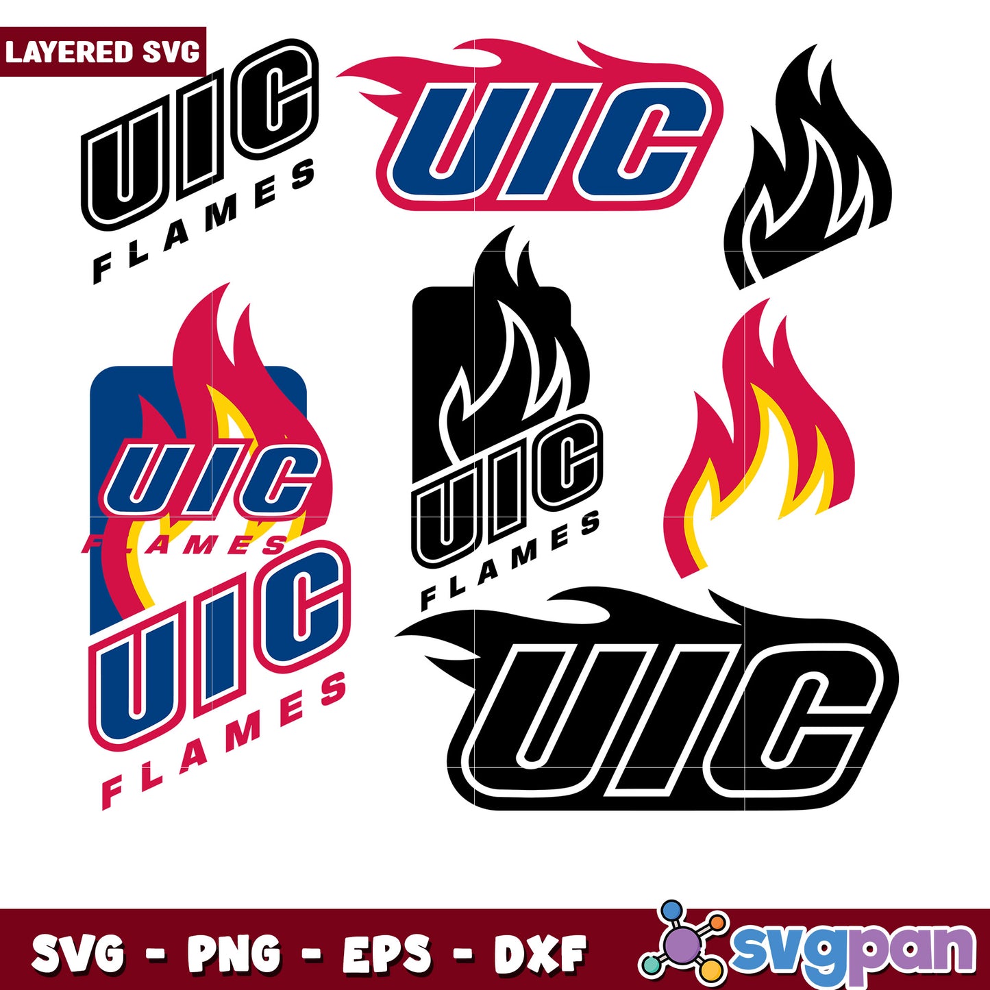 UIC Flames SVG Bundle Layered Designs