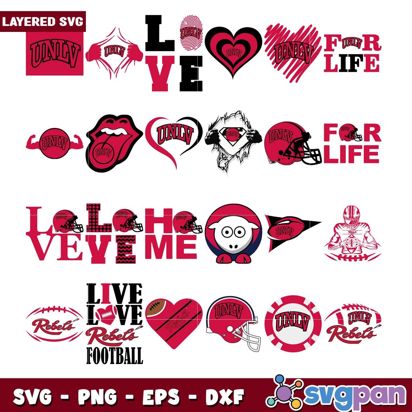 UNLV Love Bundle SVG Football Graphics Set