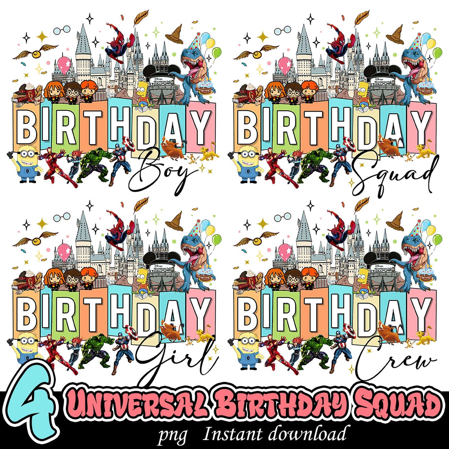 Universal Birthday Squad PNG Bundle