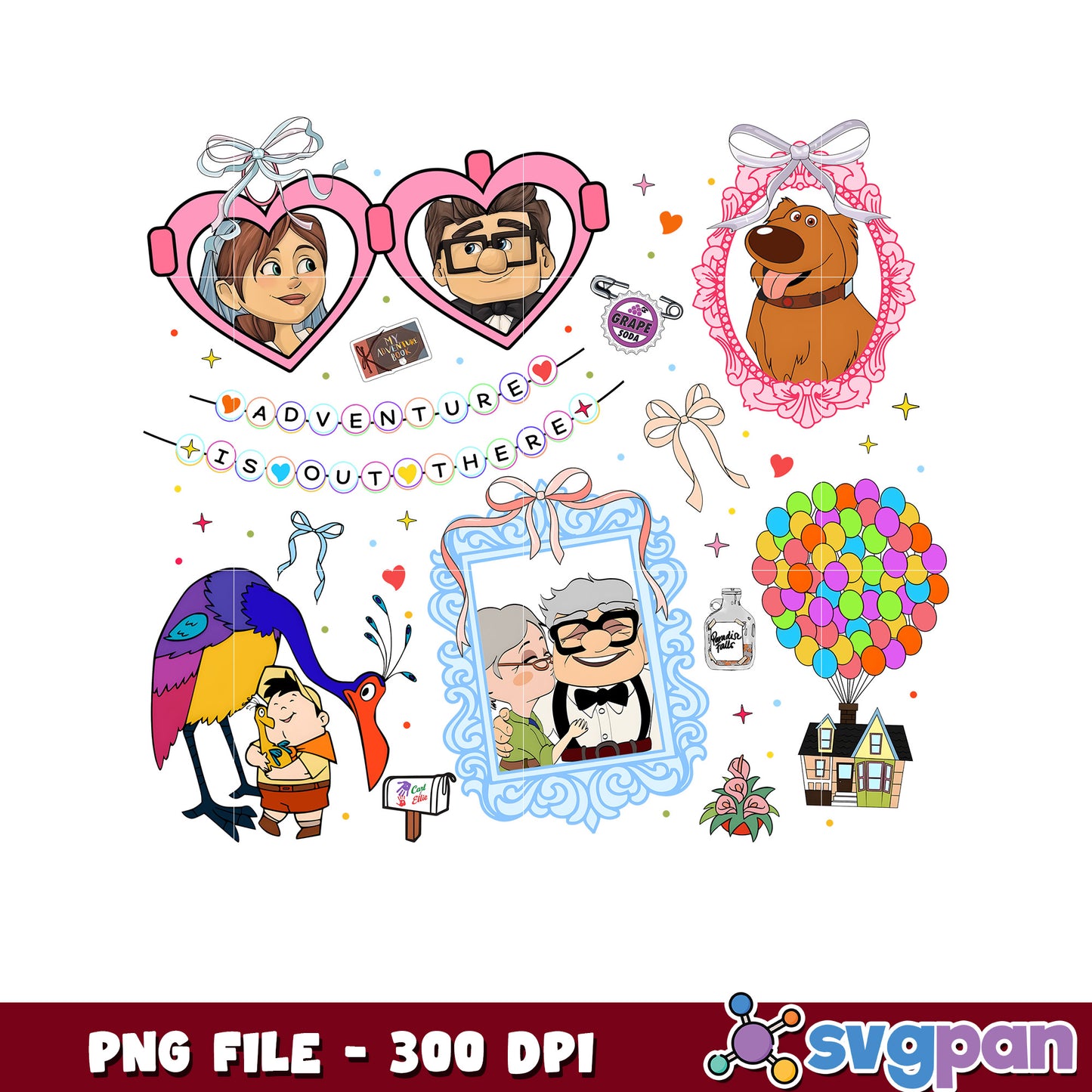 Up movie characters picture frame png, carl and ellie png, pixar movie png