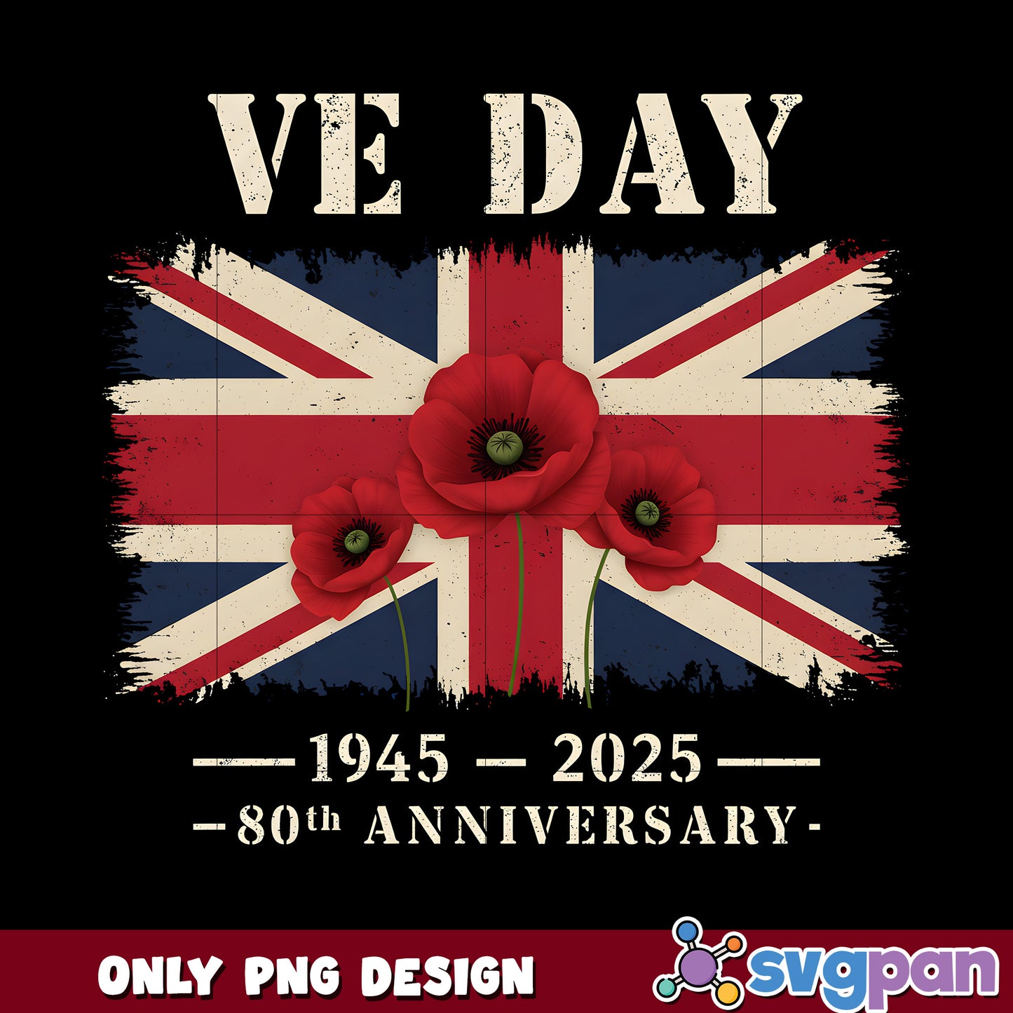 VE Day 80th Anniversary png, Poppy Union Jack png