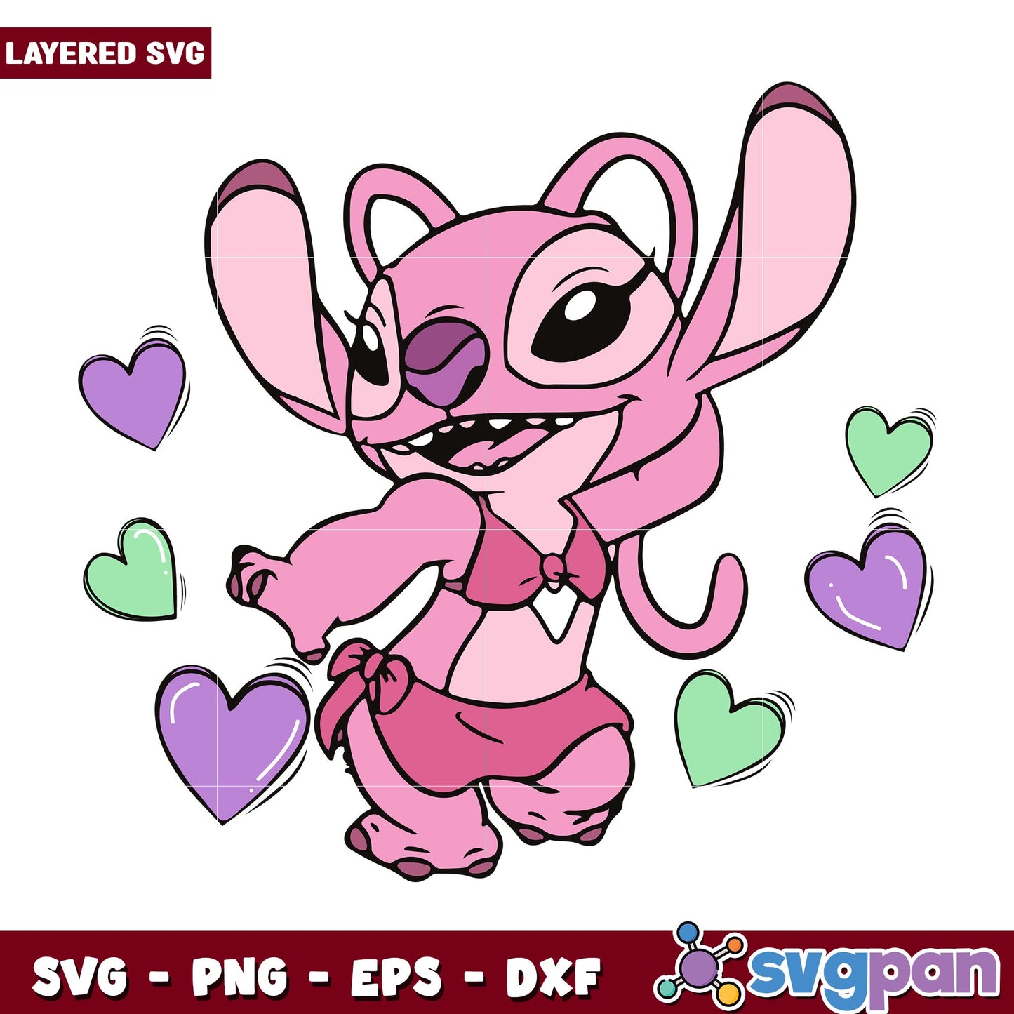 Valentine Pink stitch love svg, Disney characters svg, Digital Download