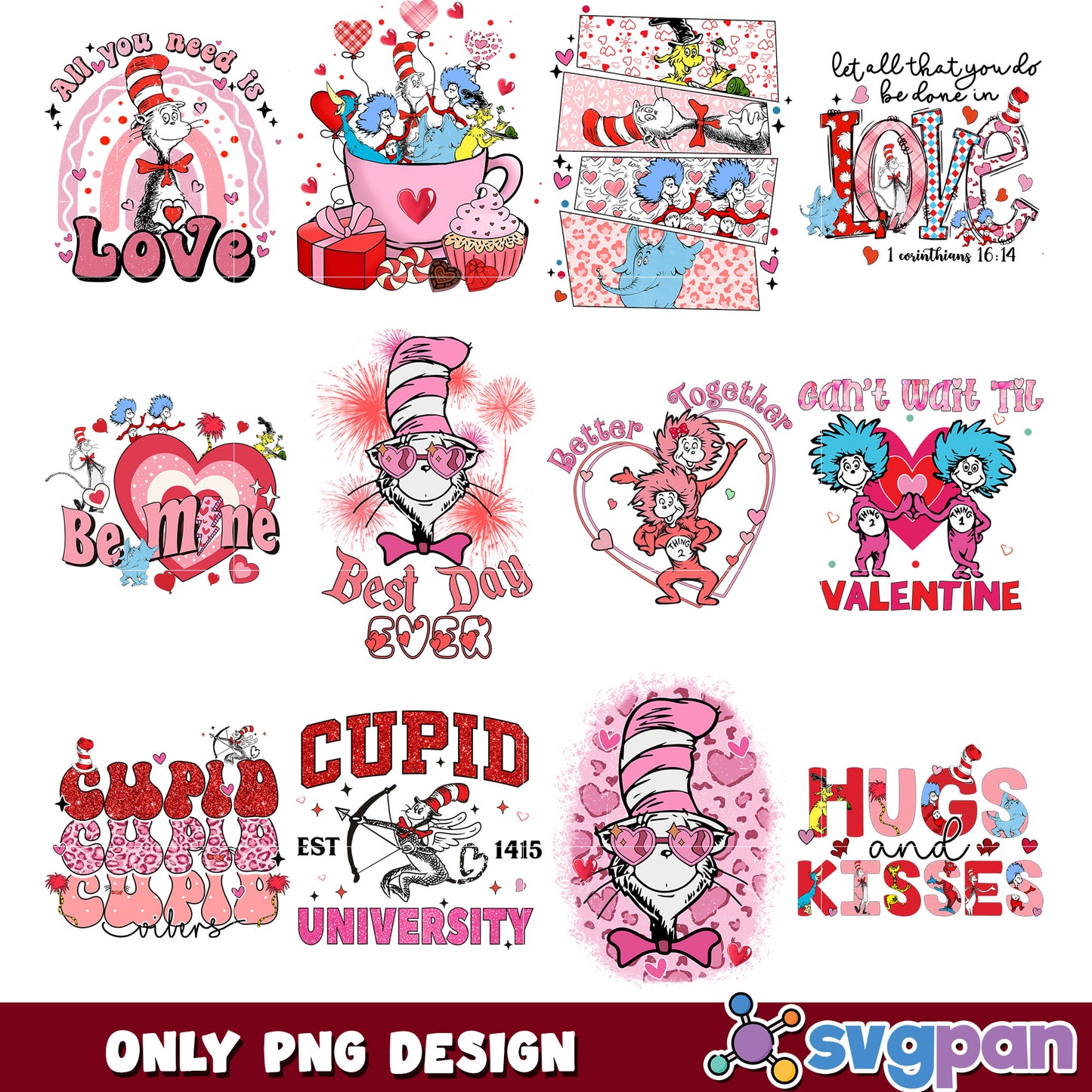 Valentine's Day Cat in the Hat PNG Bundle