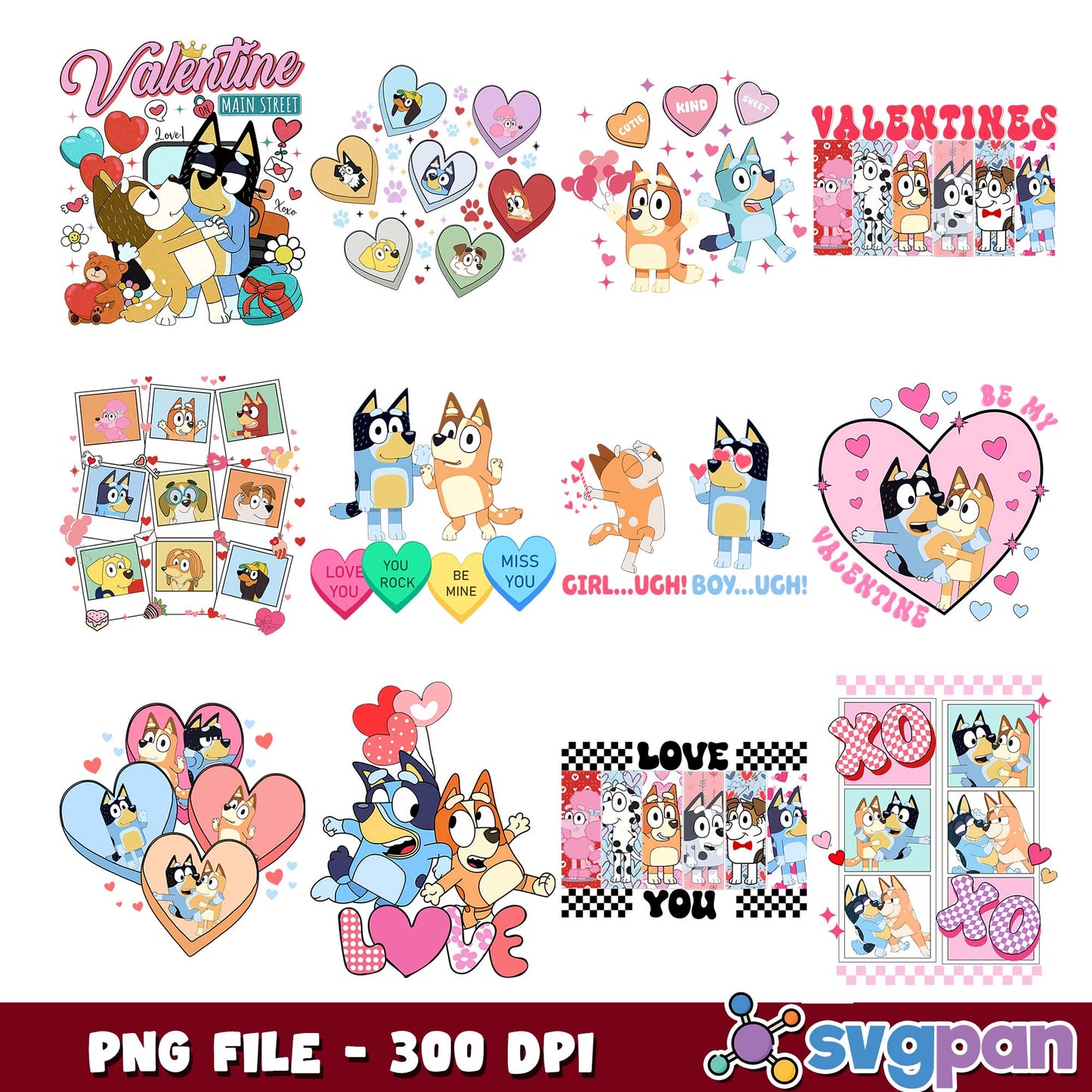 Valentine main street bluey png bundle