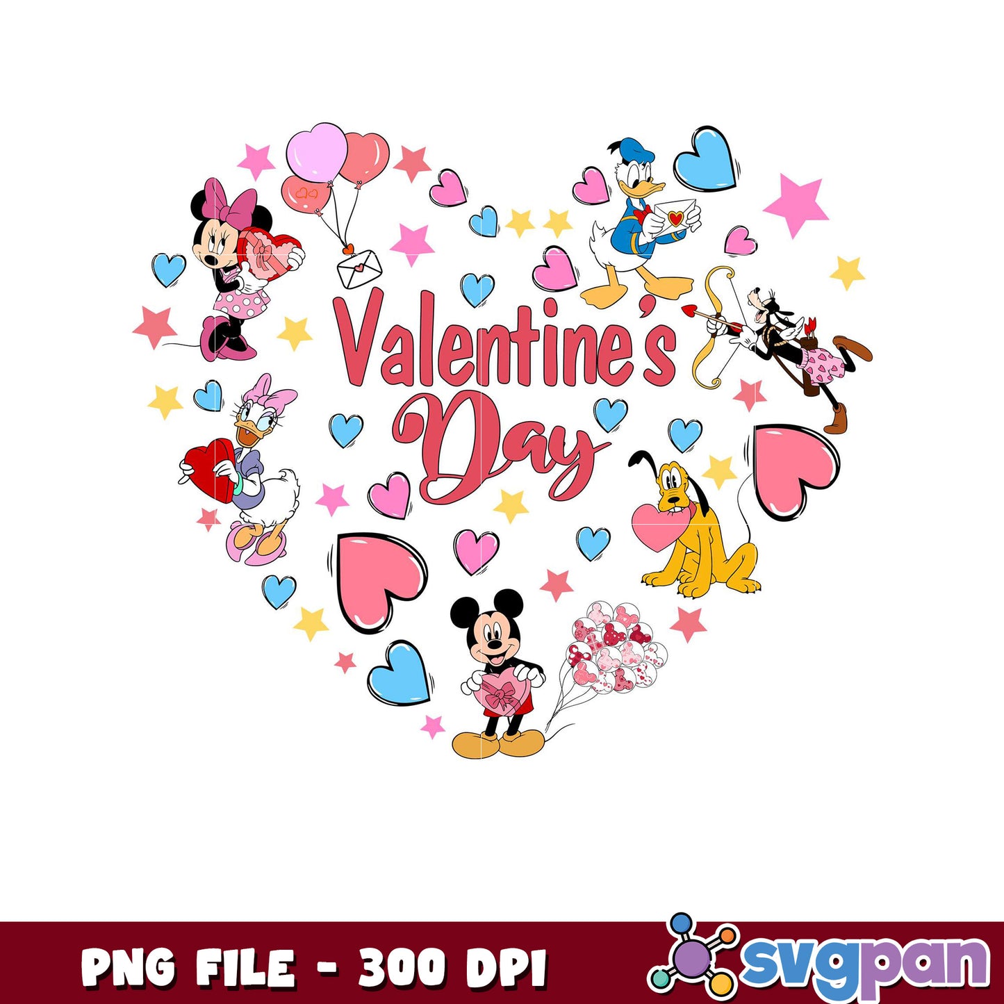 Valentines Day PNG design with Disney characters, perfect for gifts