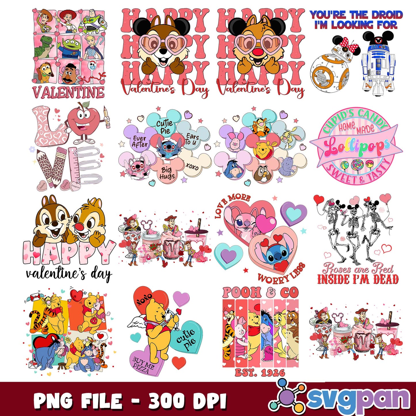 Valentines in disney land png bundle