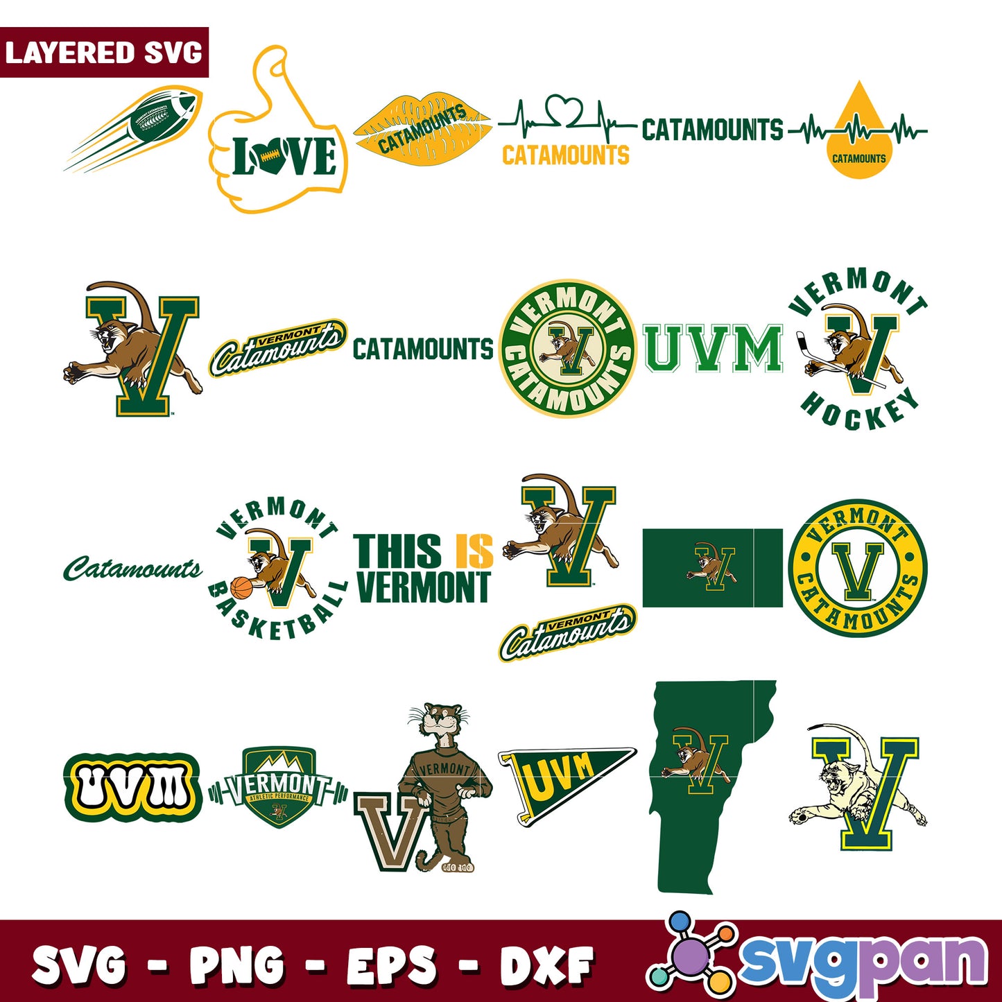 Vermont Catamounts Sports Bundle SVG Graphics Pack