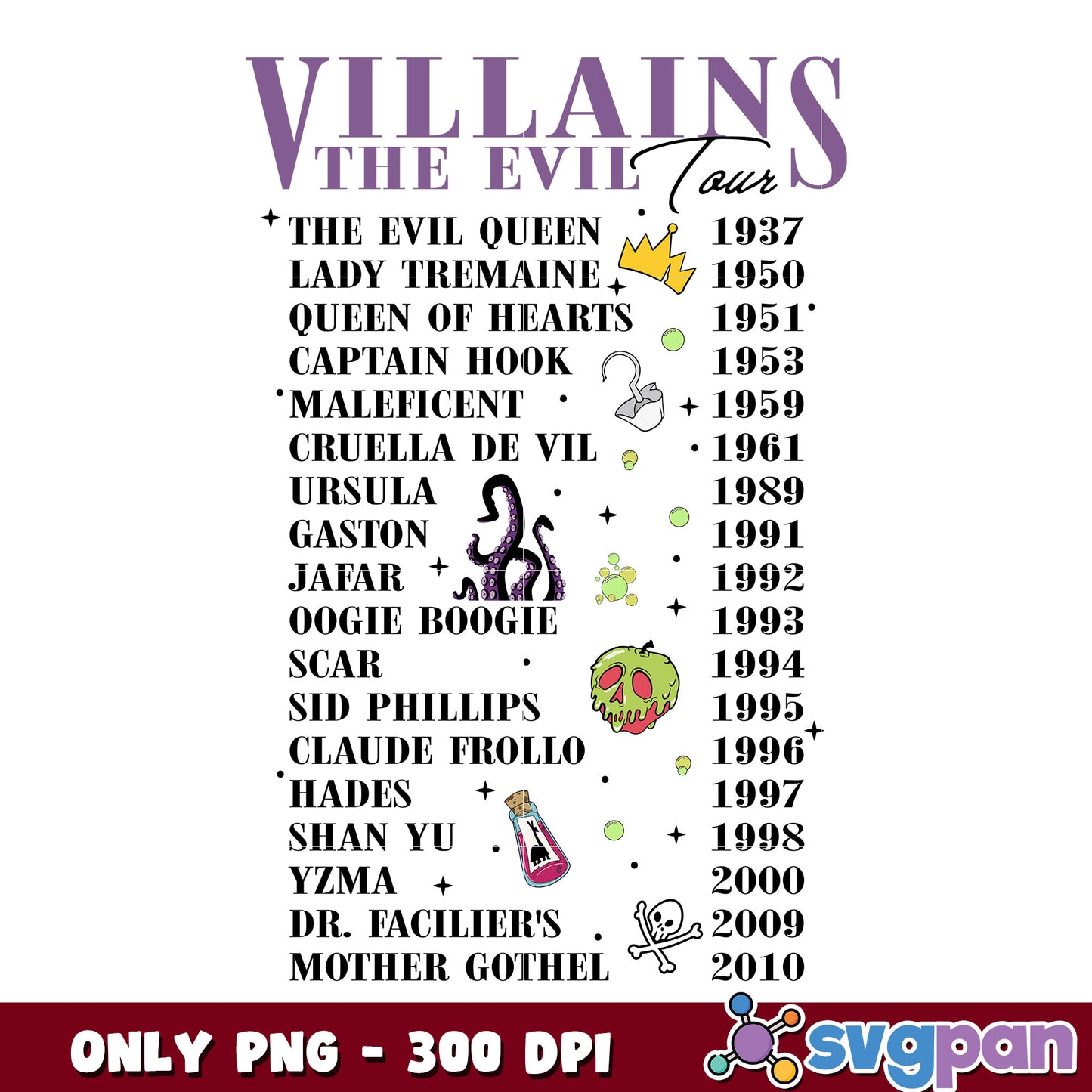Villains the eras tour png, disney villain png, disney halloween png