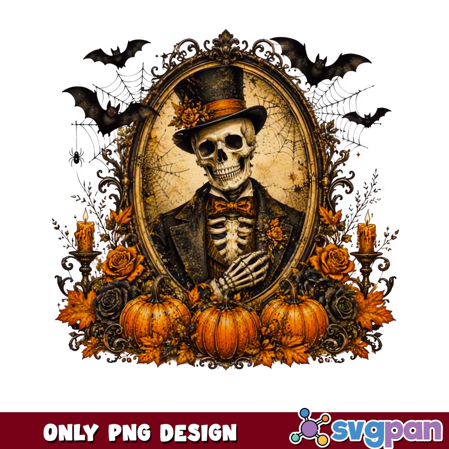 Vintage Halloween Skeleton PNG, Gothic Skull Pumpkin PNG, Halloween PNG