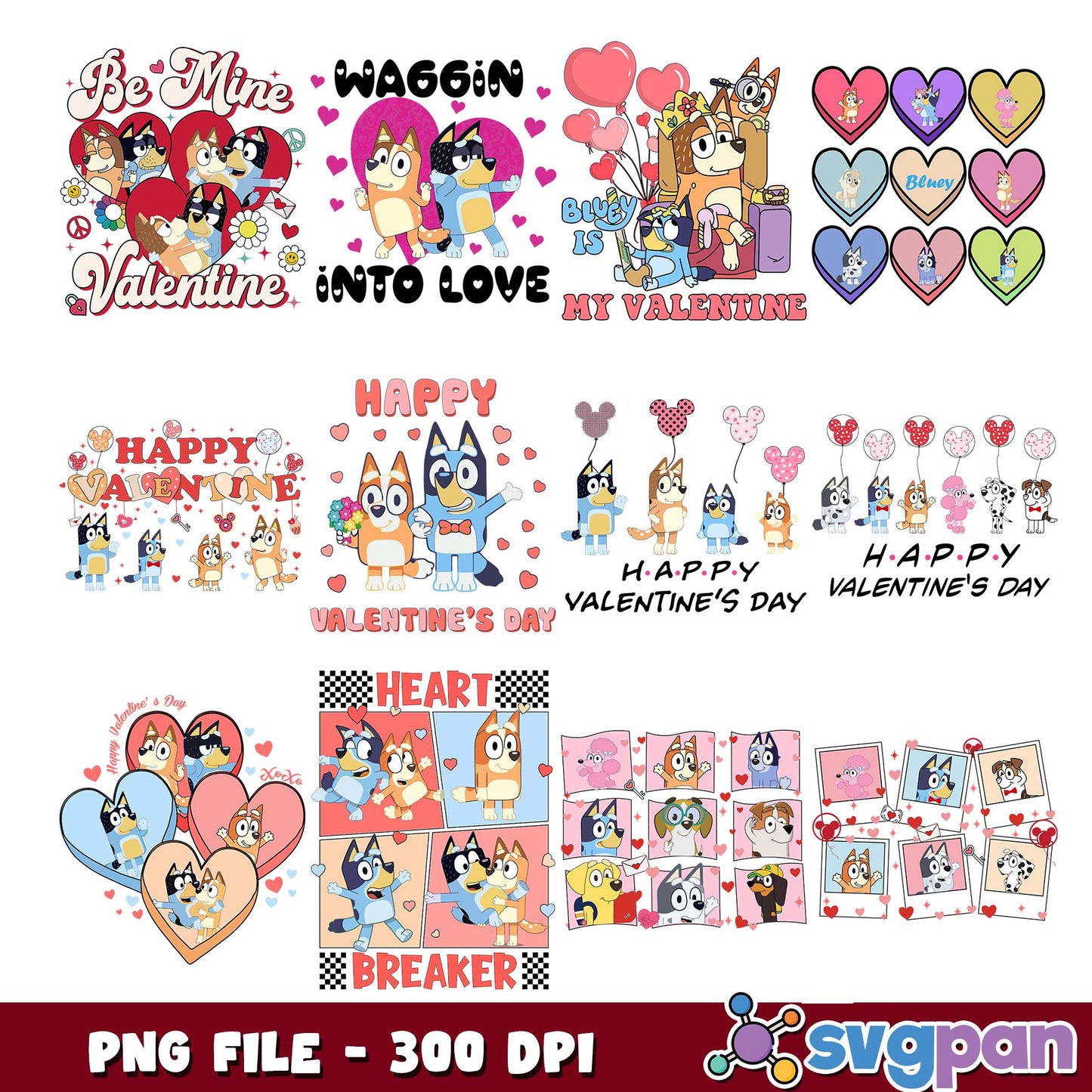 Waggin into love bluey png bundle