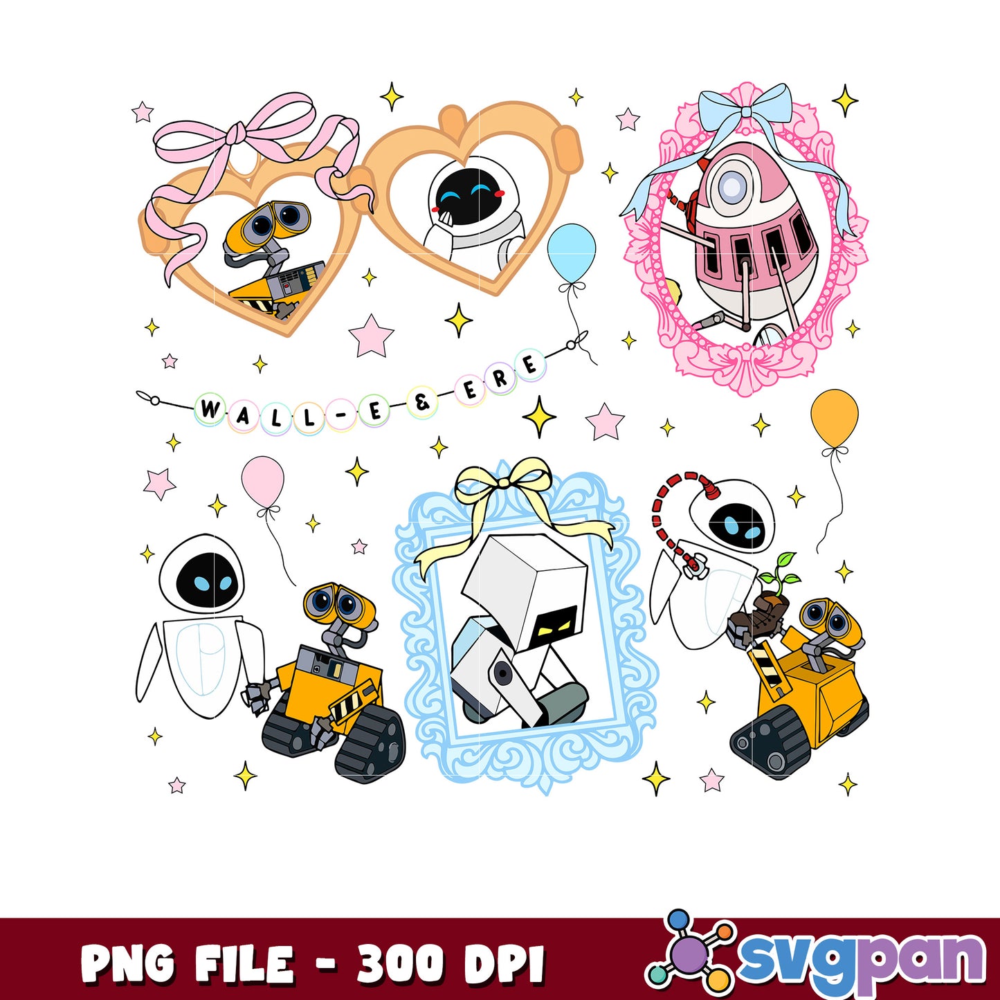 Wall e movie characters picture frame png, wall e and eve png, pixar movie png