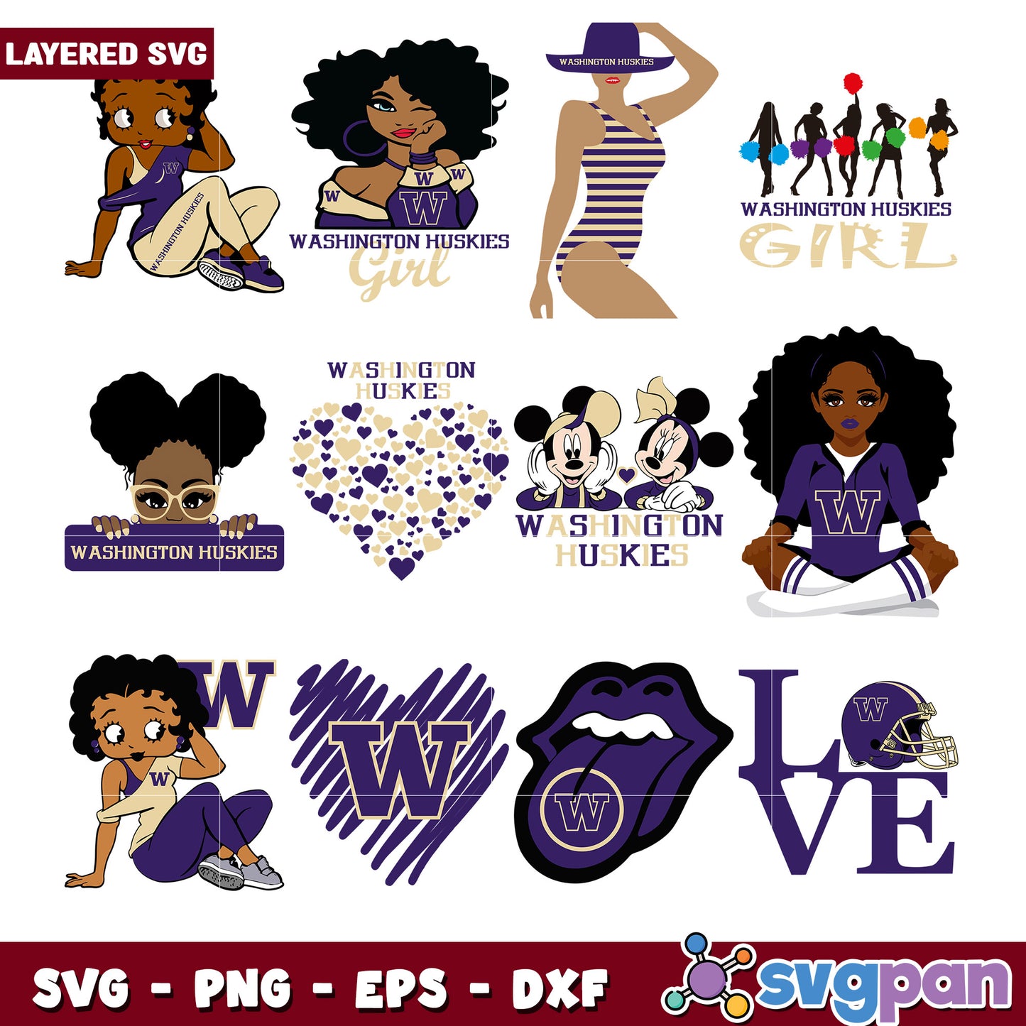Washington Huskies Girls SVG Bundle for Crafts