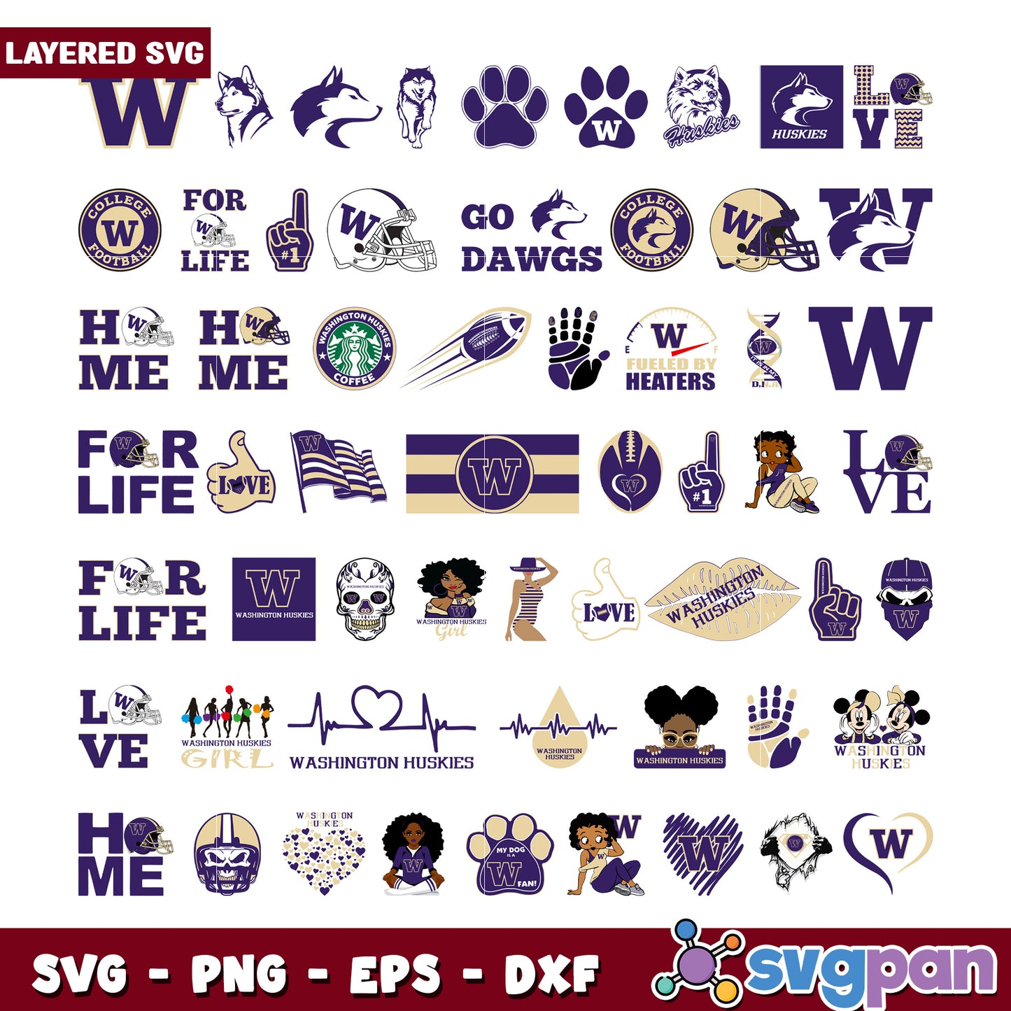 Washington Huskies SVG Bundle Layered Designs