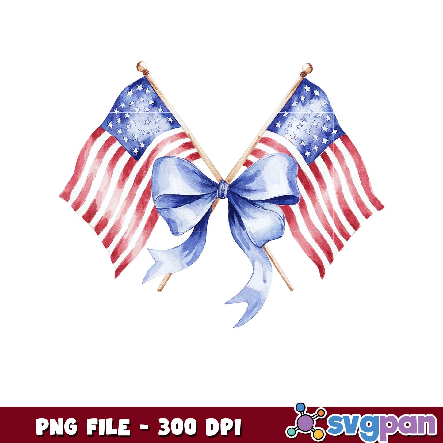 Watercolor American Flags PNG 300 DPI