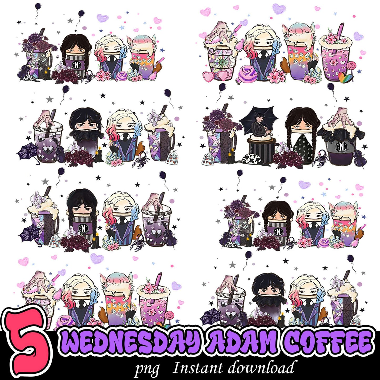 Wednesday Adam Coffee PNG Bundle