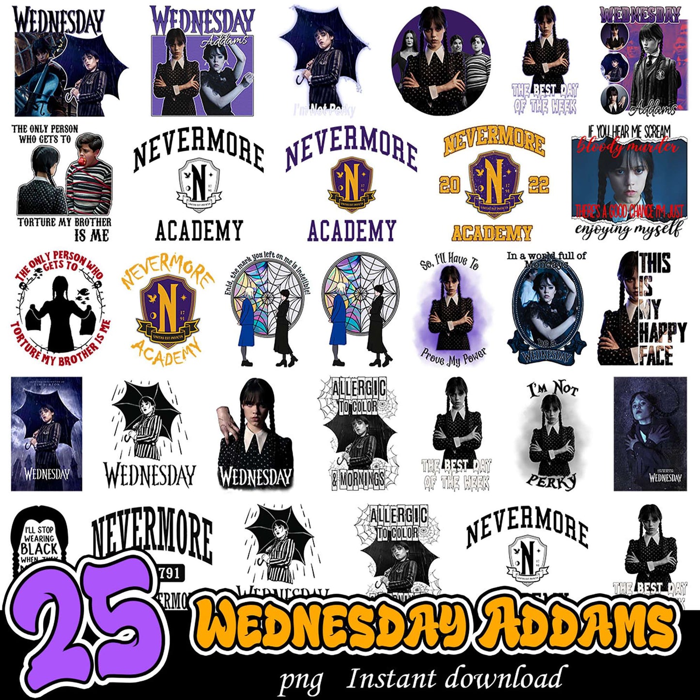 Wednesday Addams PNG Bundle 25 Designs