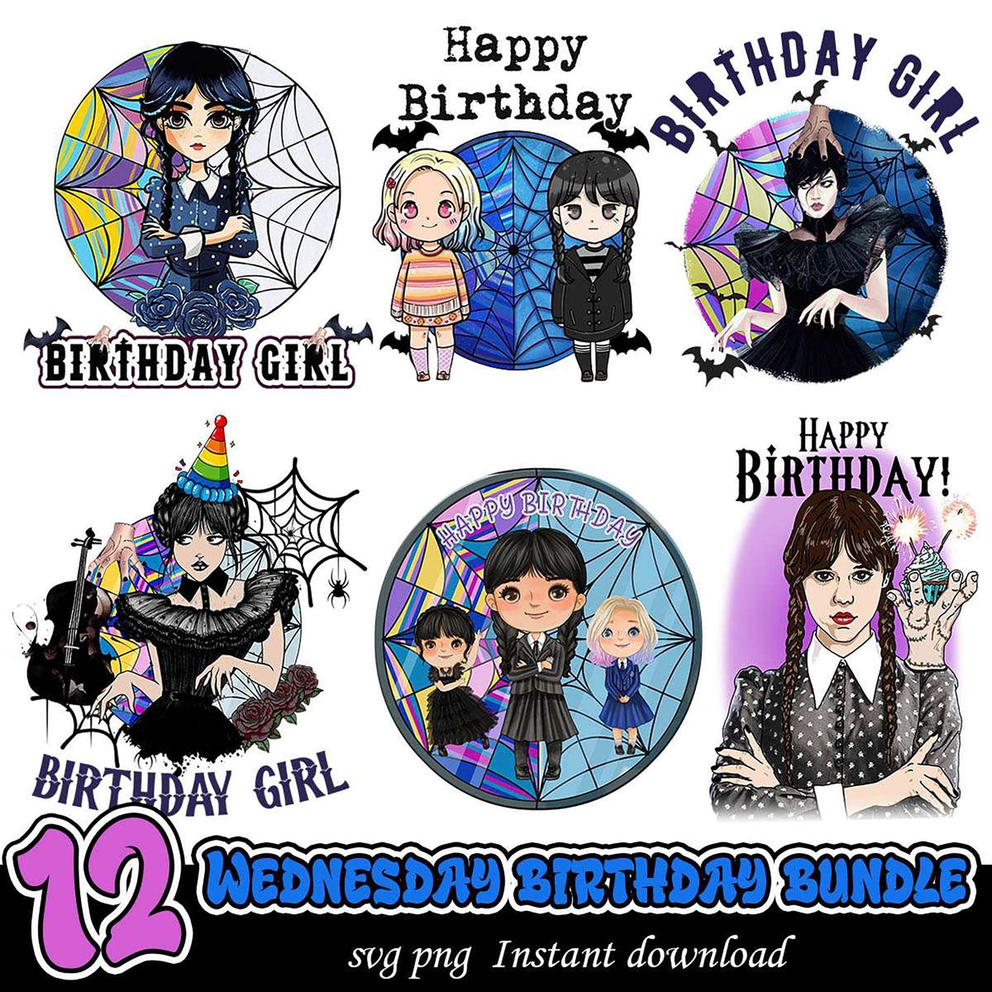 Wednesday Birthday Bundle 12 PNG SVG