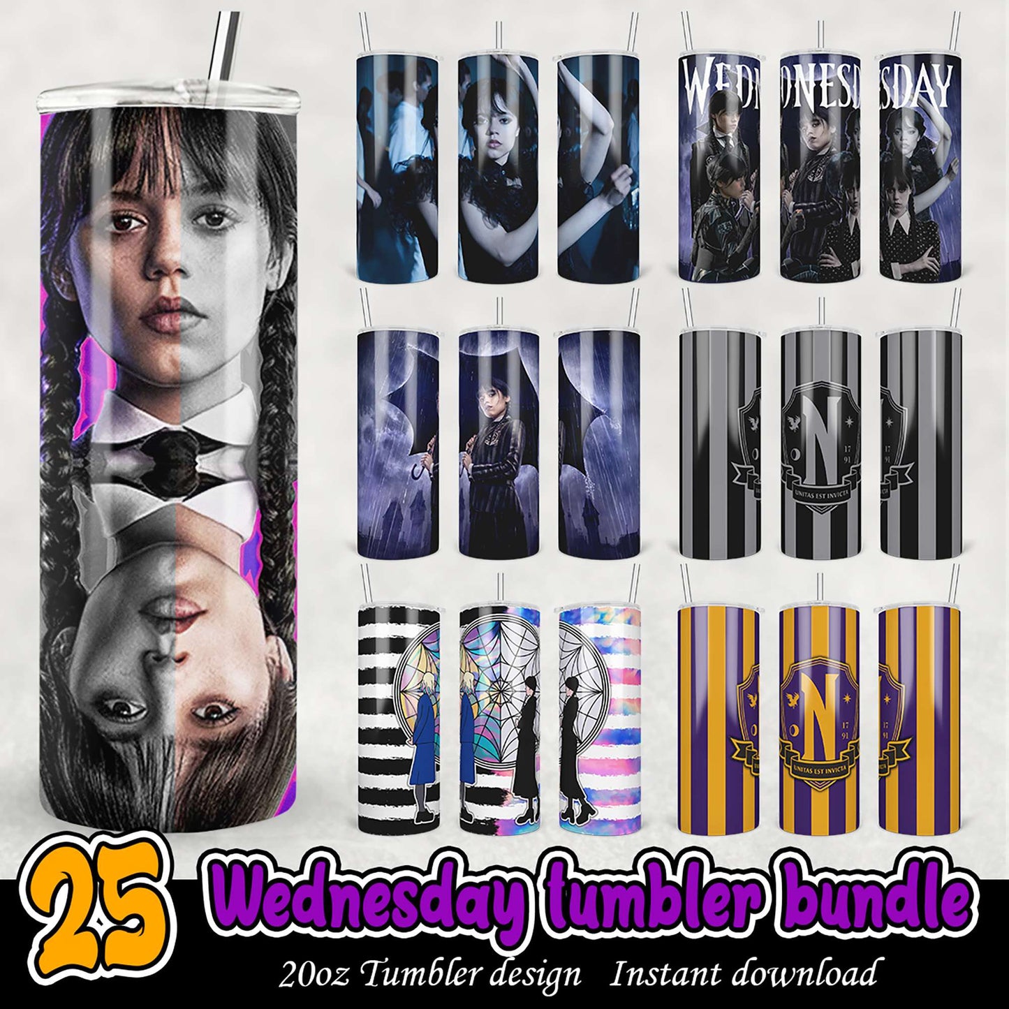 Wednesday Tumbler Bundle 25 PNG Designs