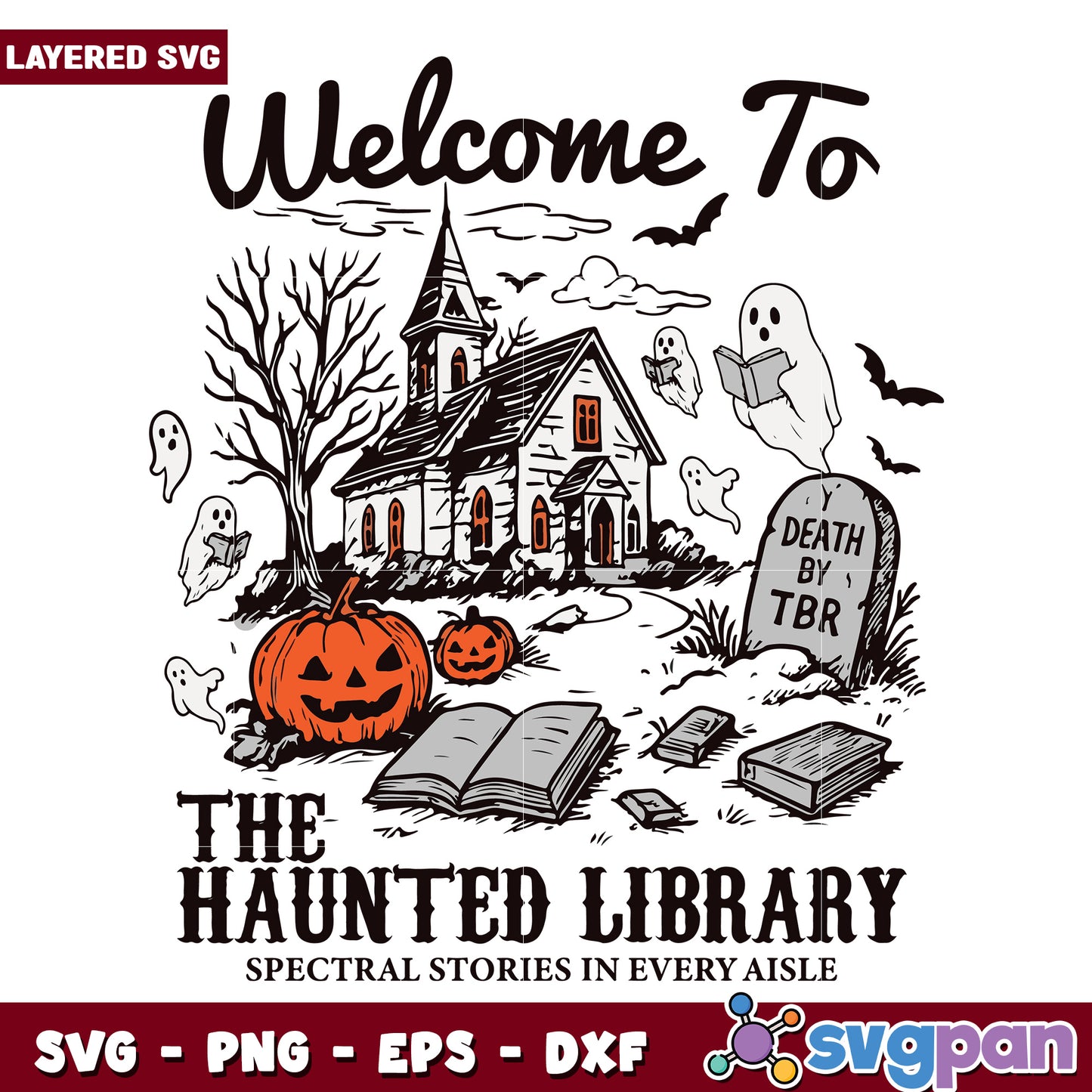 Welcome to the haunted library svg, happy halloween svg, halloween costumes svg
