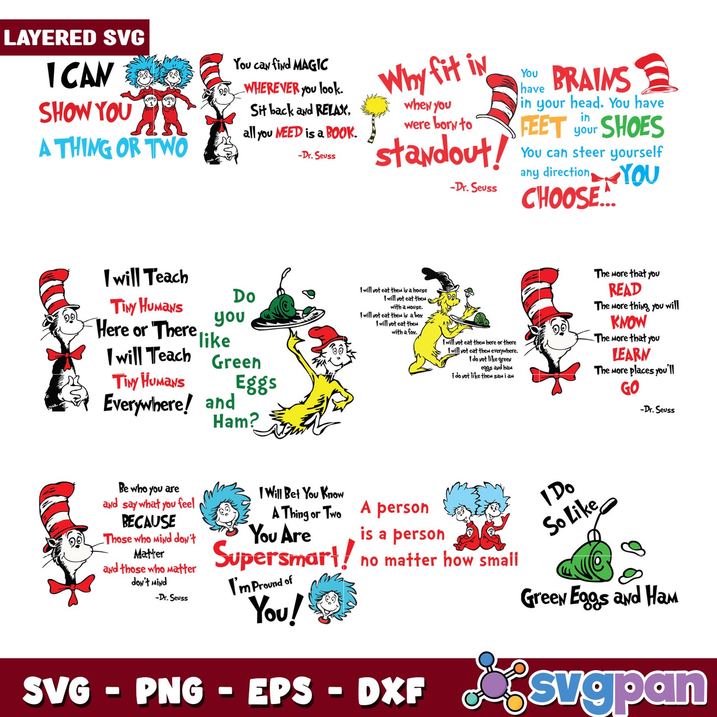 Whimsical Dr Seuss Quote SVG Bundle for Creative Projects