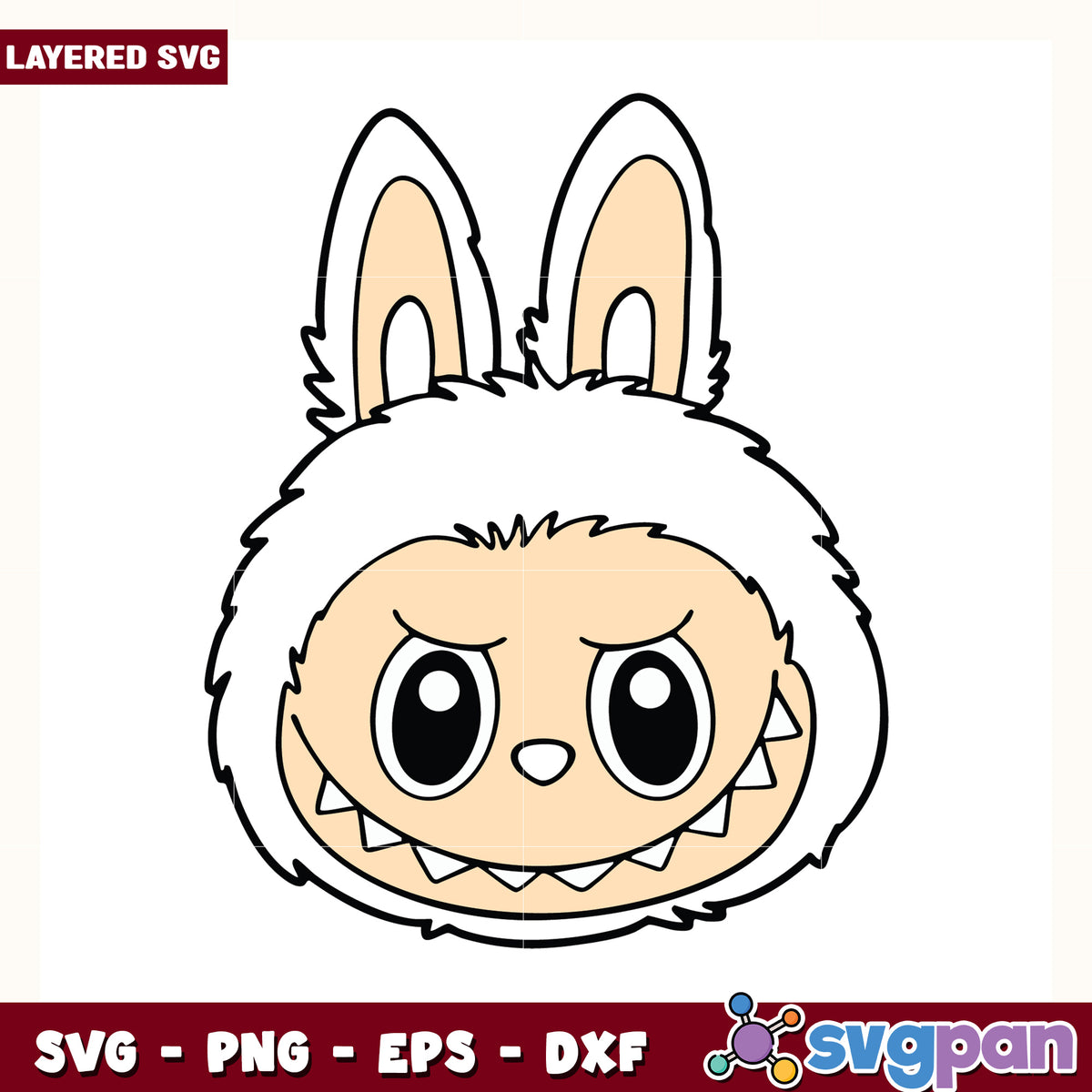 White labubu head design svg, cute labubu svg, popmart labubu svg