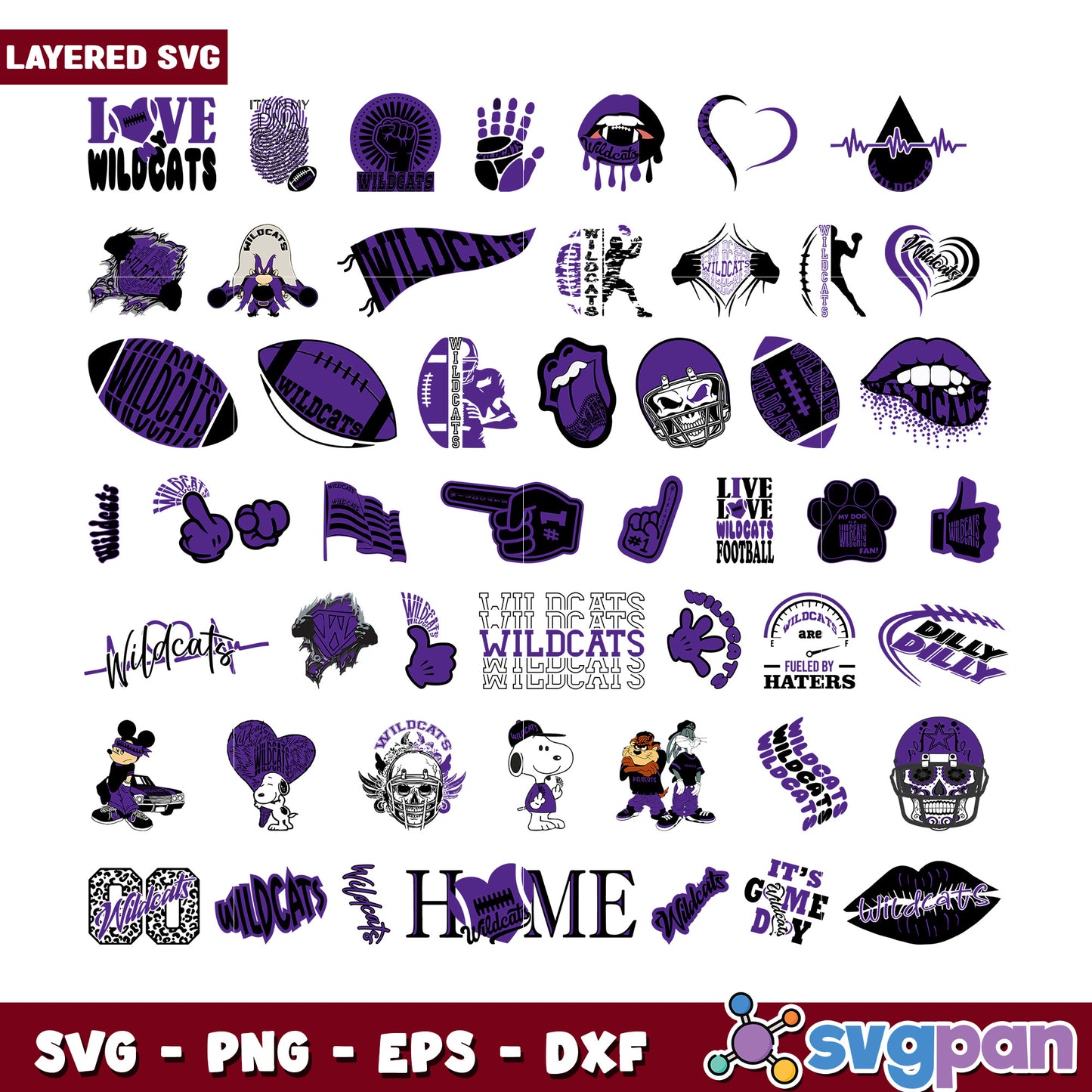 Wildcats SVG Bundle 30+ Layered Designs