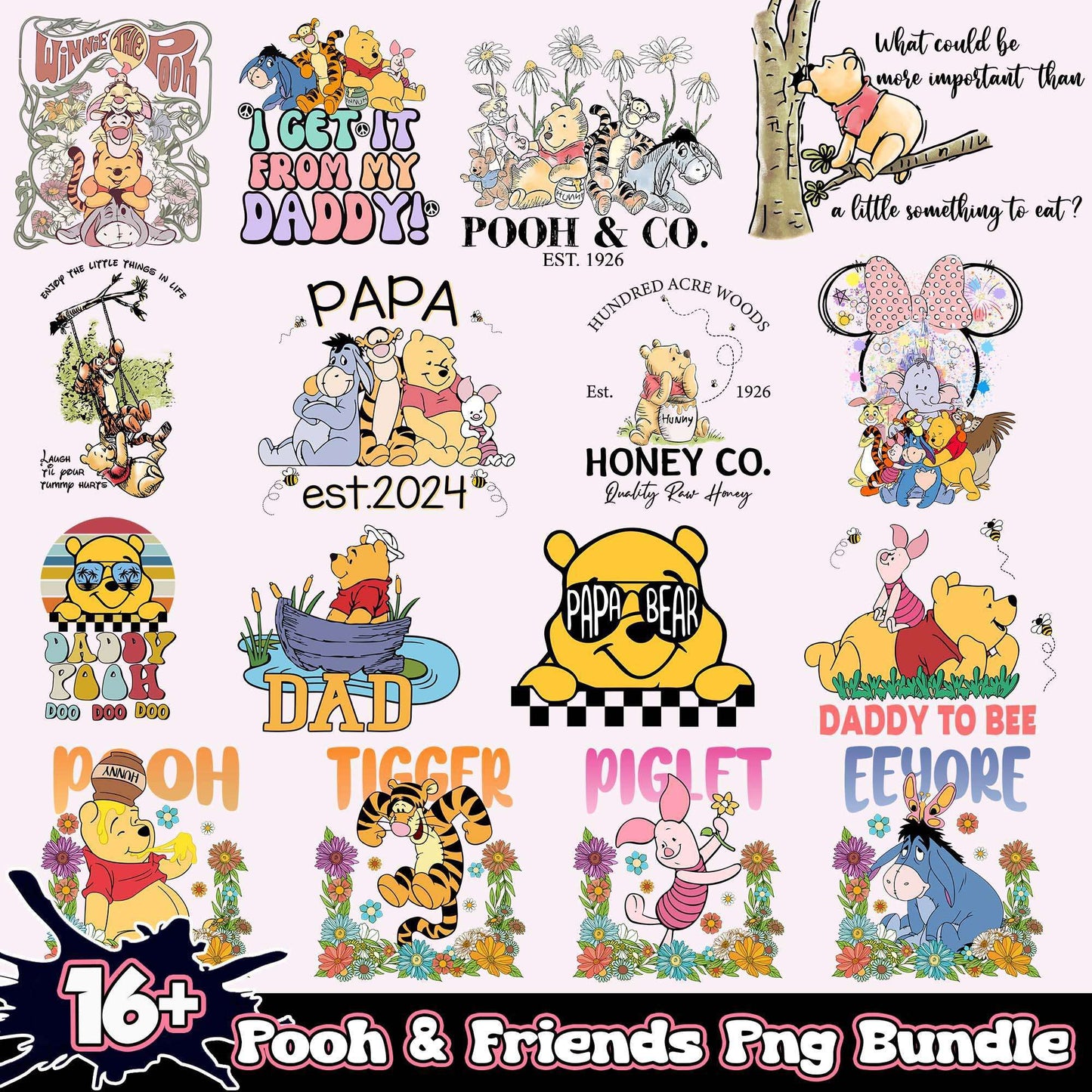 Winne the Pooh PNG Bundle 16 Designs