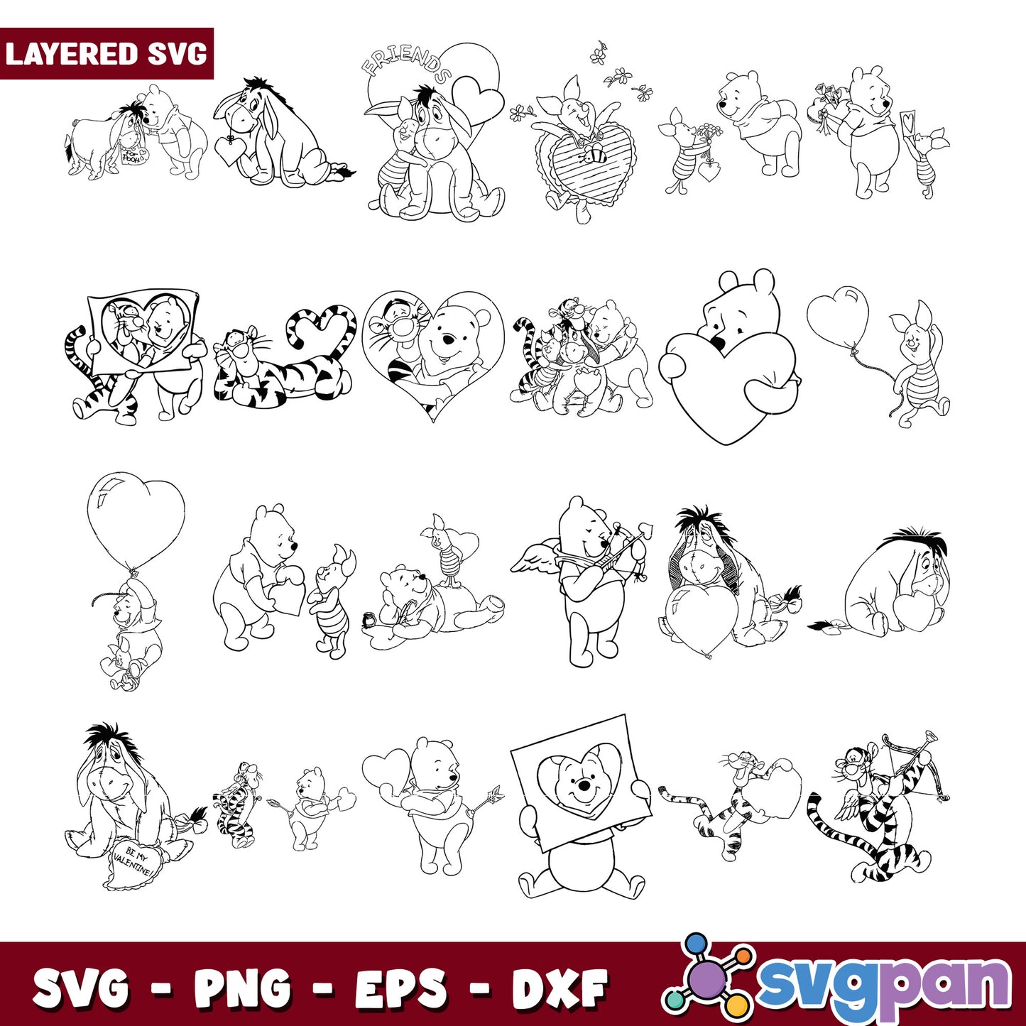 Winne the Pooh Valentine SVG Bundle