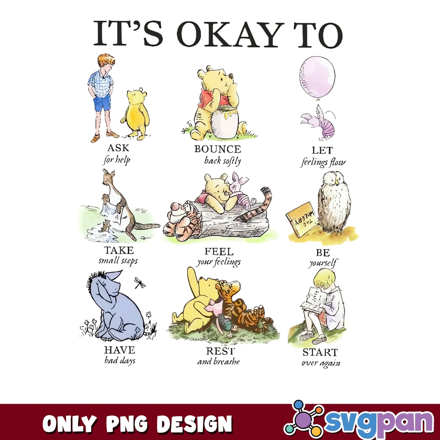 Winnie The Pooh Its Okay To PNG, Mental Health PNG, Disney PNG