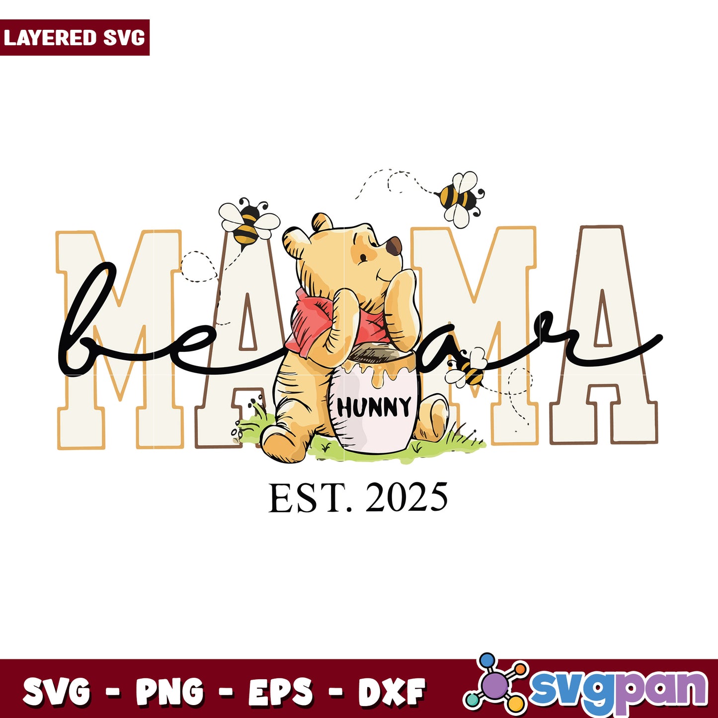 Winnie mama bear svg, cute winnie the pooh mom svg, mama bear with honey pot svg