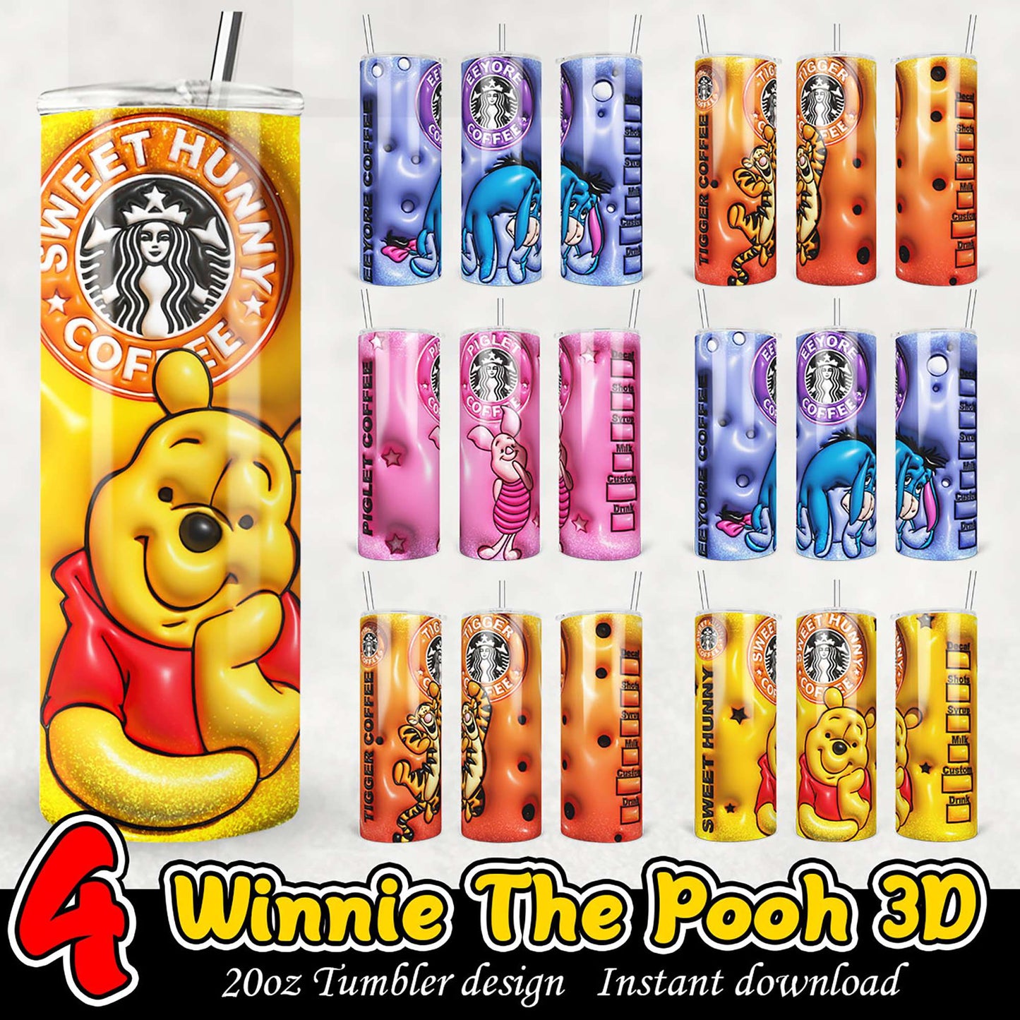 Winnie the Pooh 3D Tumbler PNG Bundle
