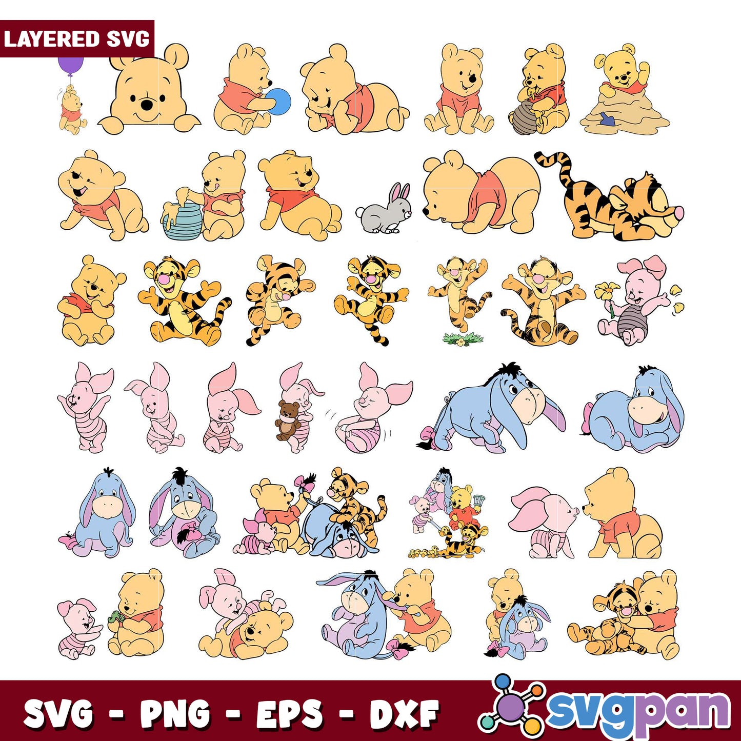 Winnie the Pooh Layered SVG Bundle for Crafts