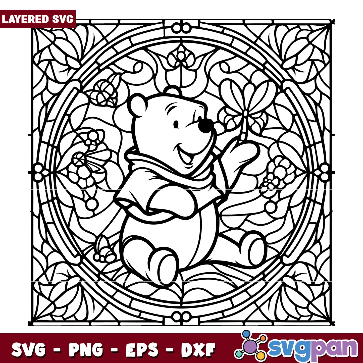 Winnie the Pooh Stained Glass Coloring Page SVG