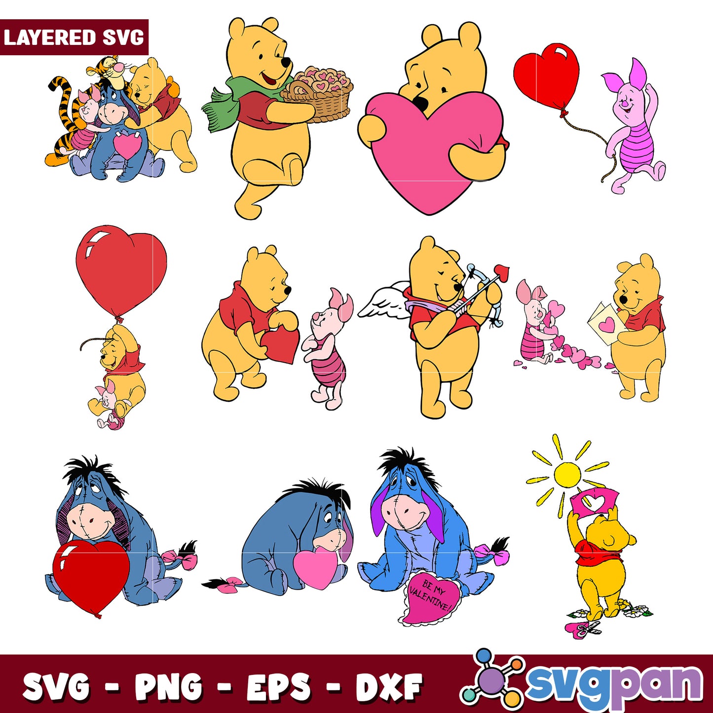 Winnie the Pooh Valentine Bundle SVG Cut Files Set