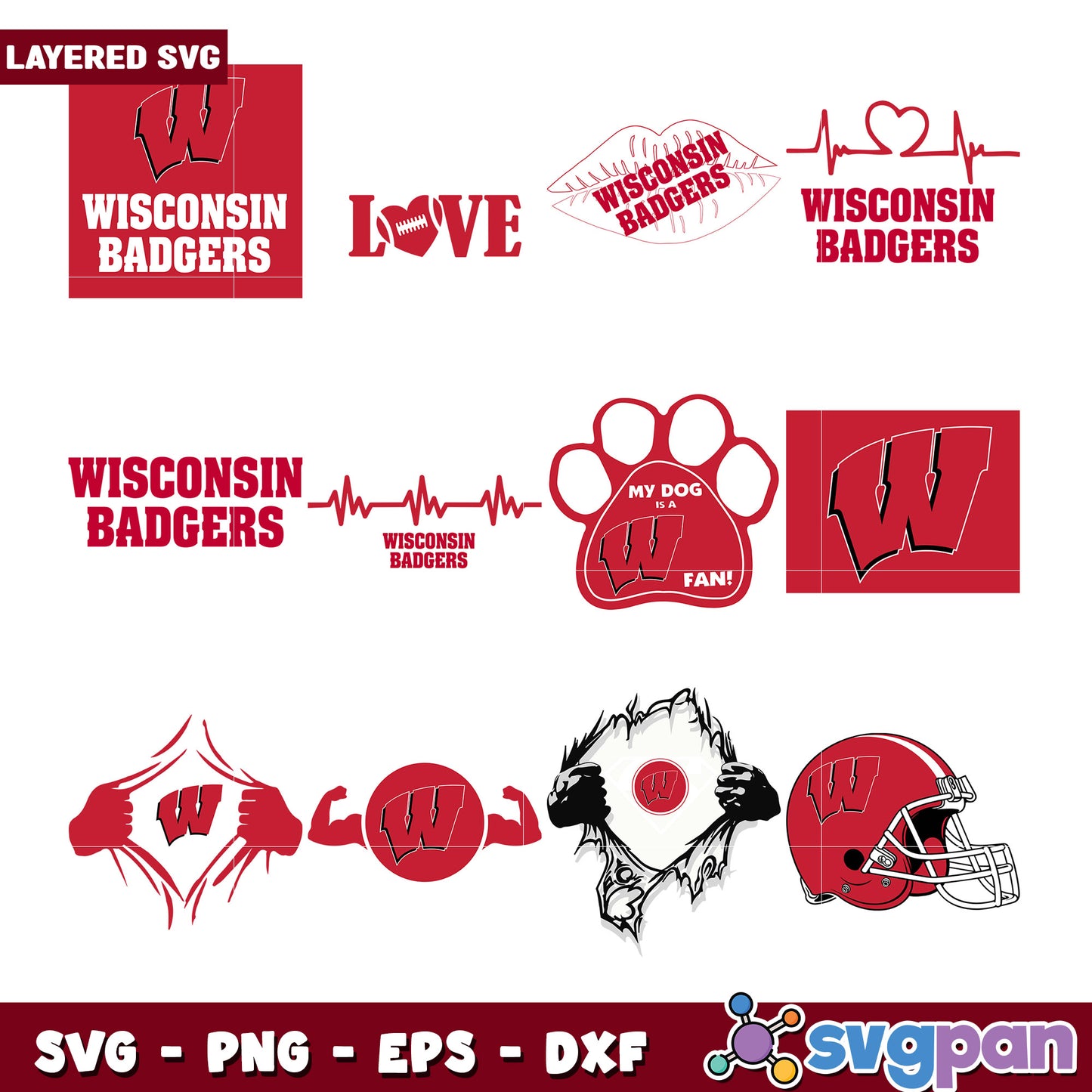 Wisconsin Badgers Bundle SVG Love Football Designs