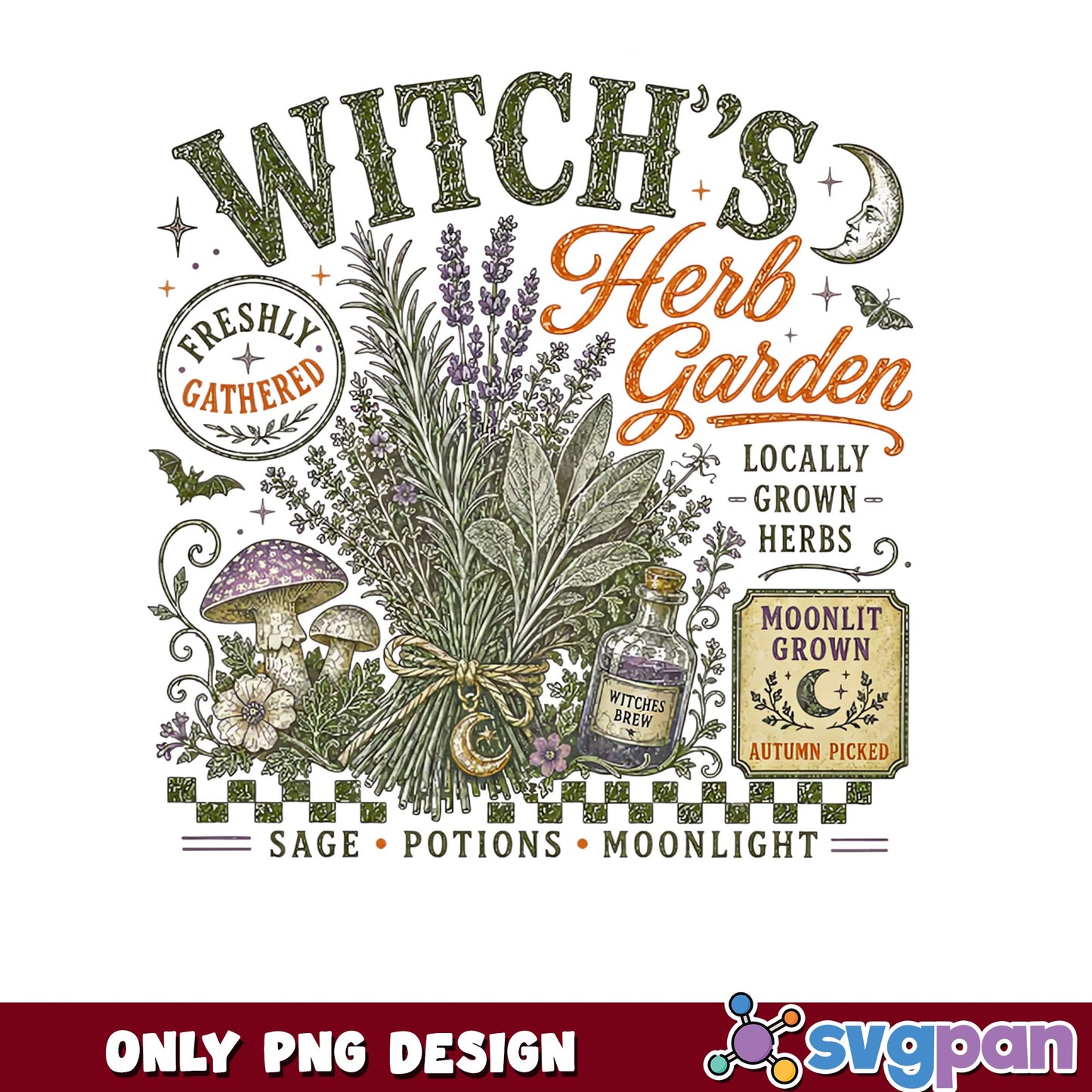 Witch's Herb Garden PNG, Halloween Witch Potions PNG, Retro PNG