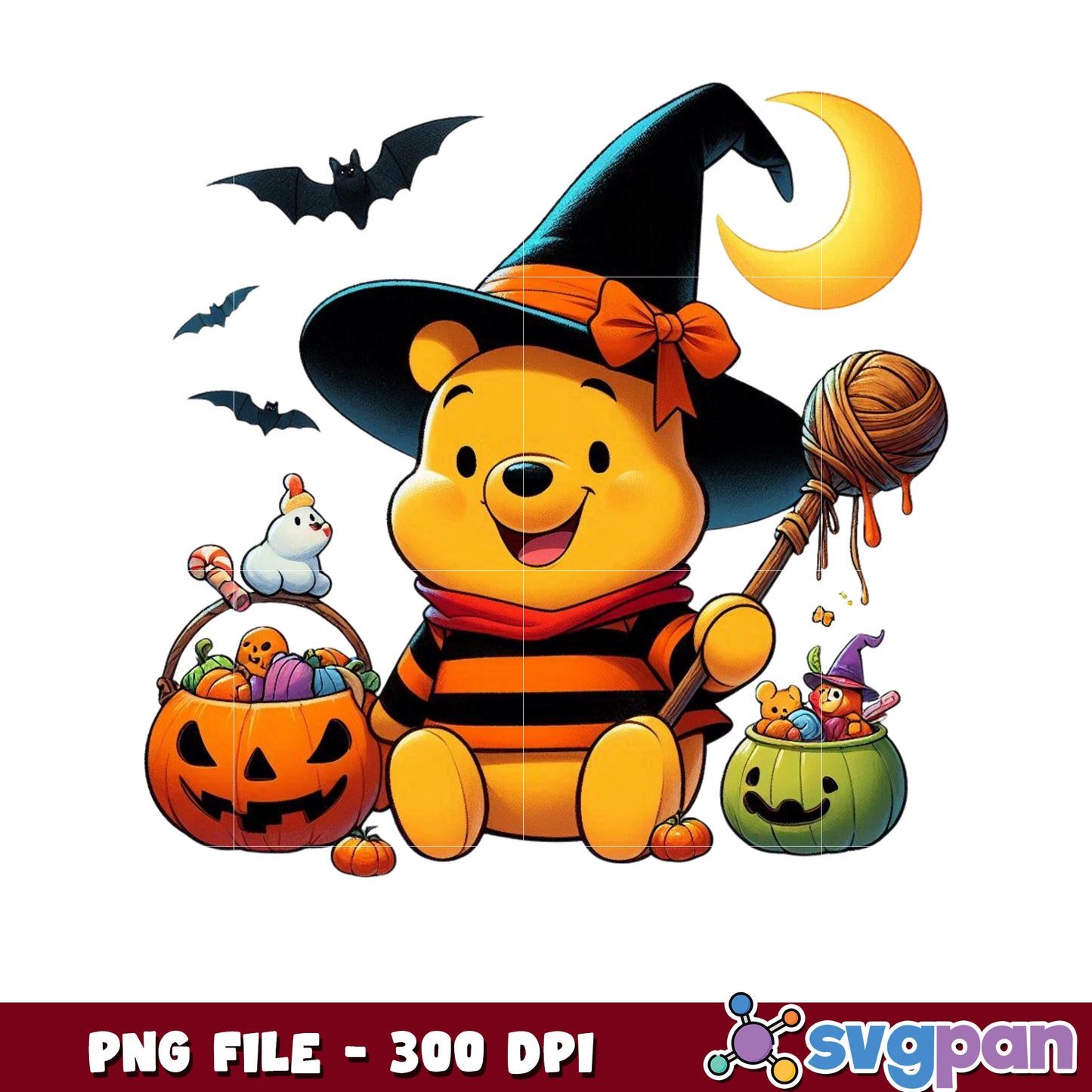 Witchy pooh png, spooky season png, halloween pajamas png