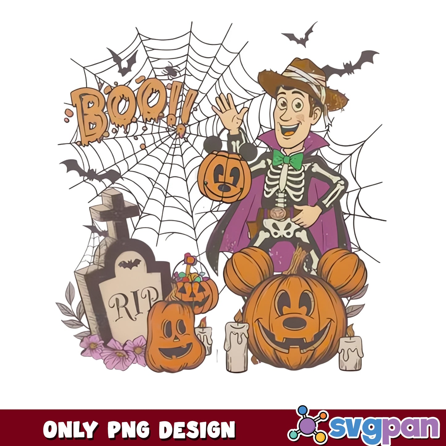 Woody Boo Halloween PNG, Toy Story Skeleton Pumpkin PNG, Disney Halloween PNG