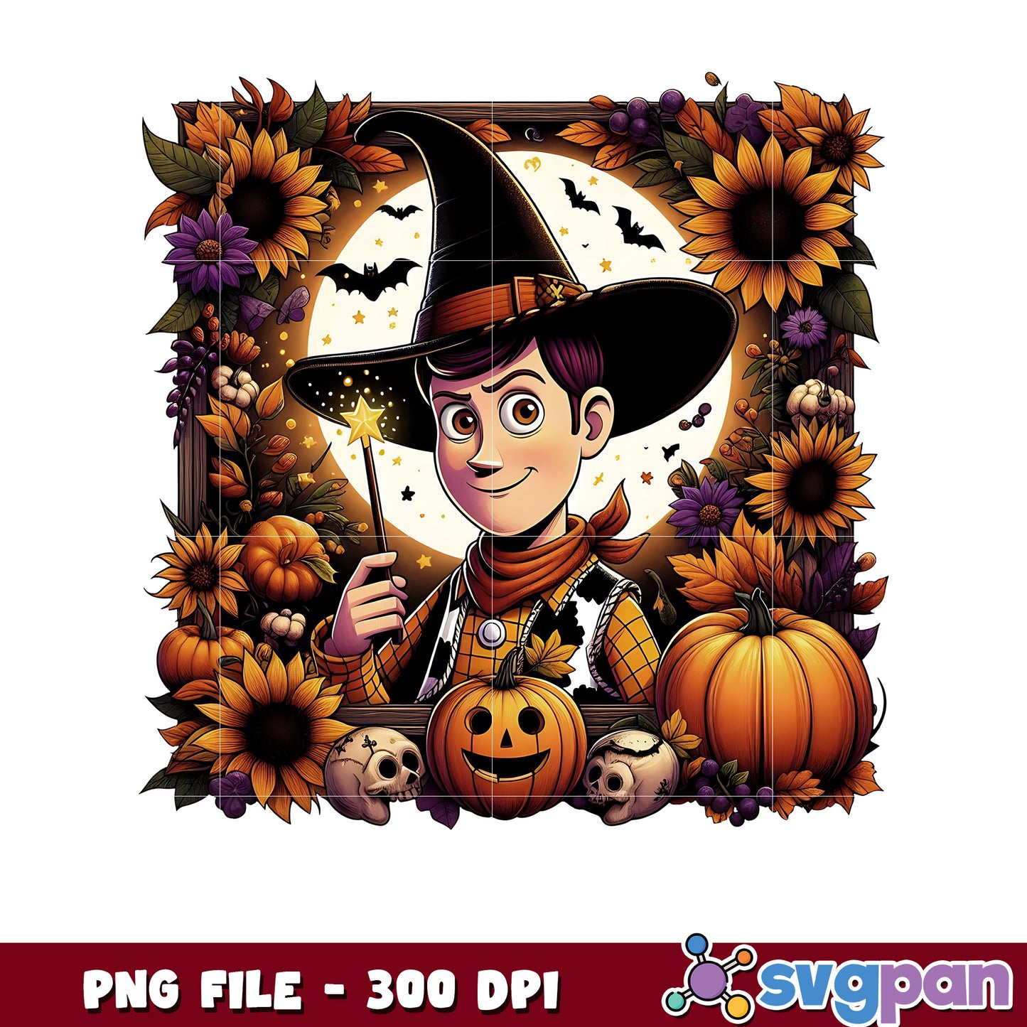 Woody halloween flowers png, cartoon characters png, halloween png