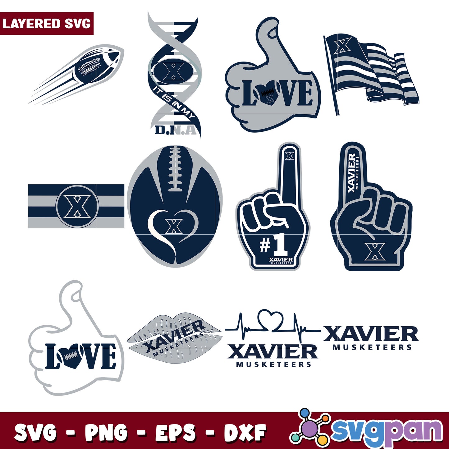 Xavier Musketeers Sports Bundle SVG Designs Pack