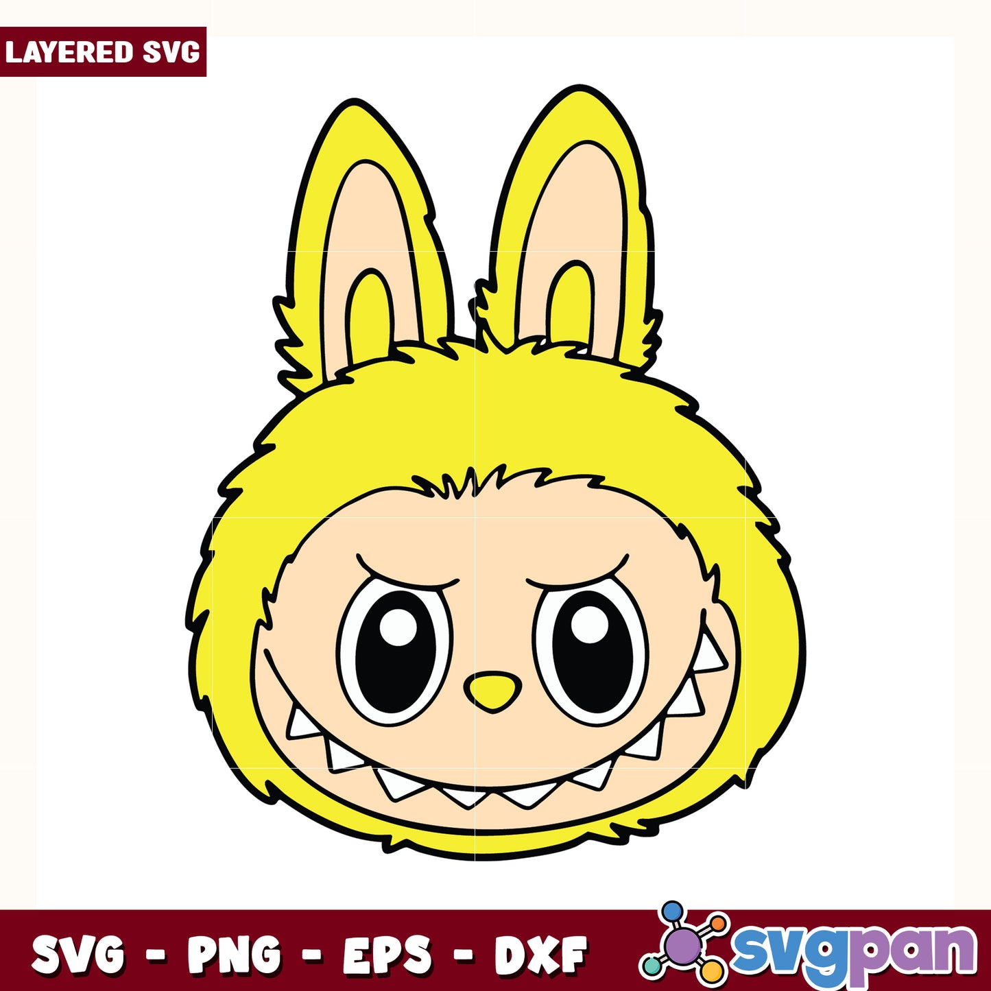Yellow labubu head design svg, cute labubu toys svg, labubu cartoon svg