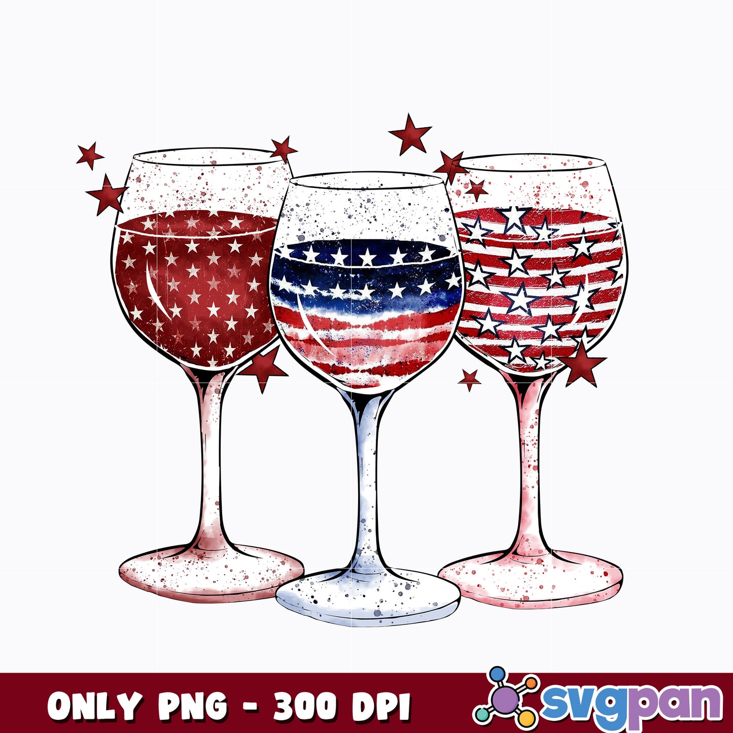 Wine Glasses 4th of July Watercolor png