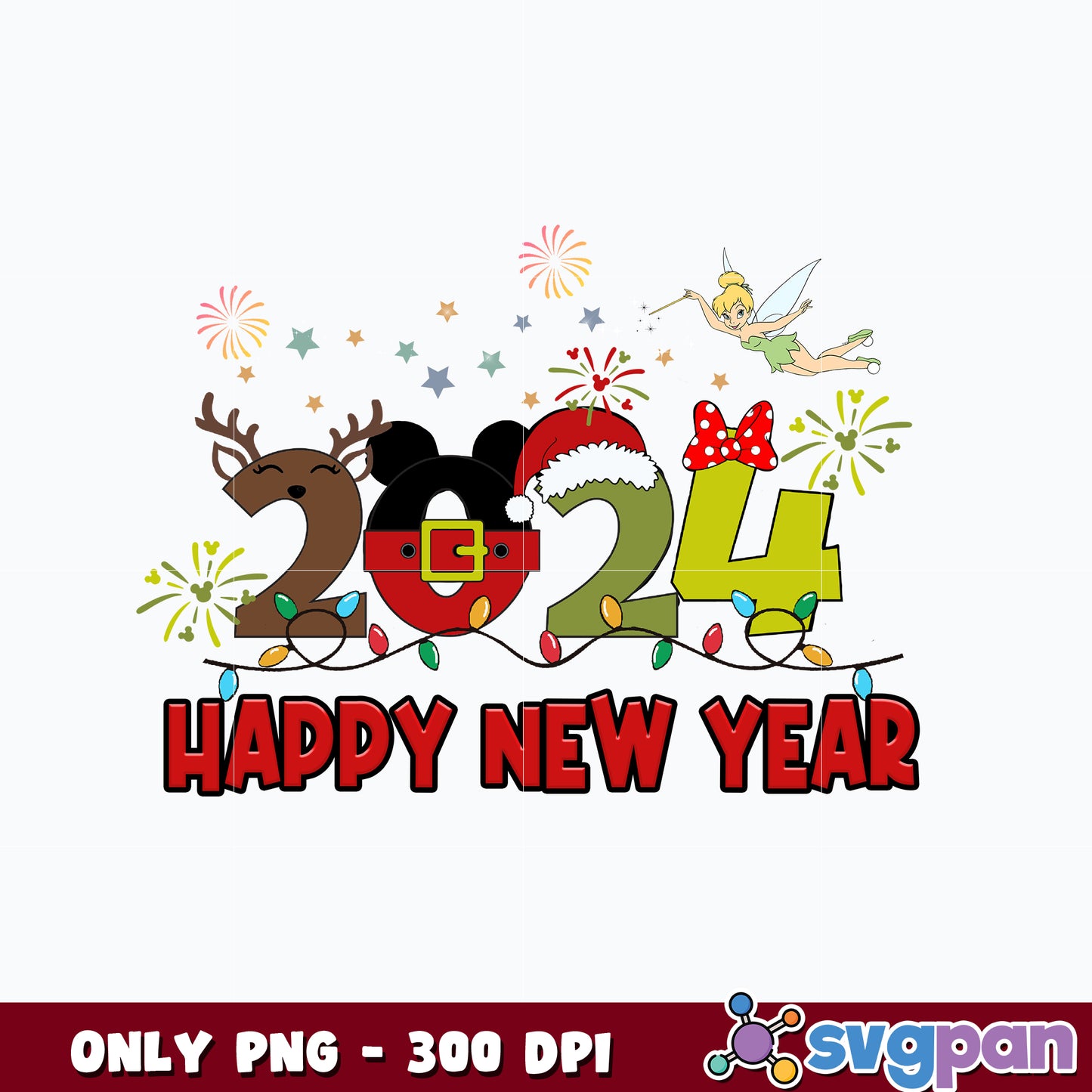 Happy New Year png, Christmas Mickey mouse png