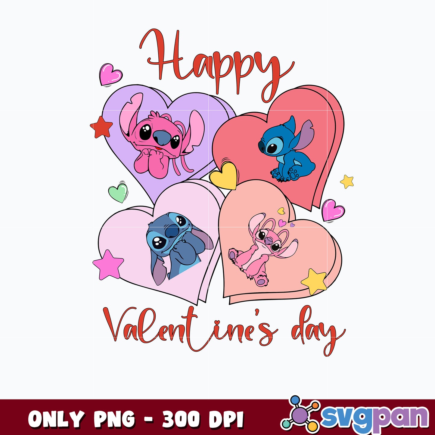 Stitch Angel Love png, Happy Valentine's Day png