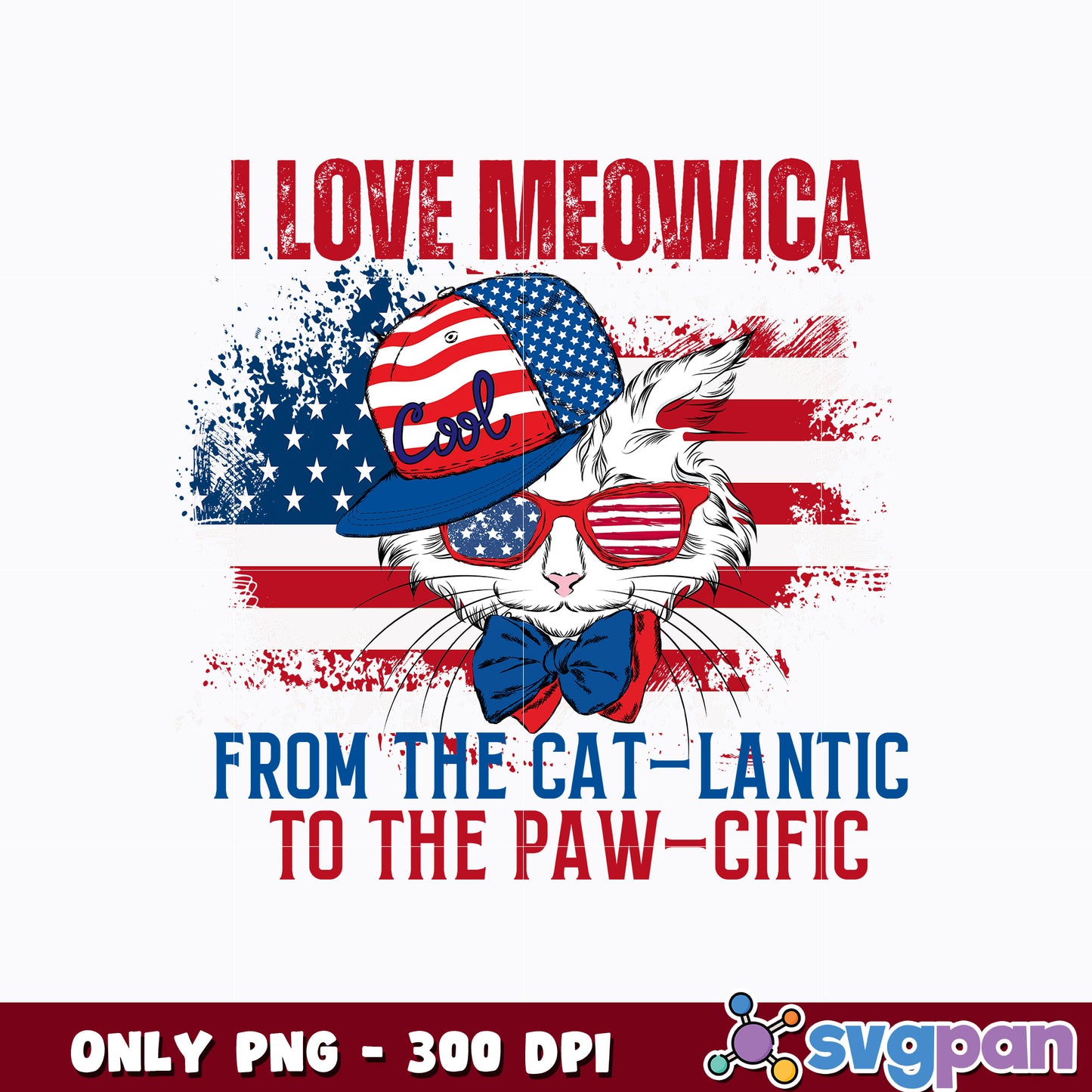 4th July Cat Lover Png, I Love Meowica png