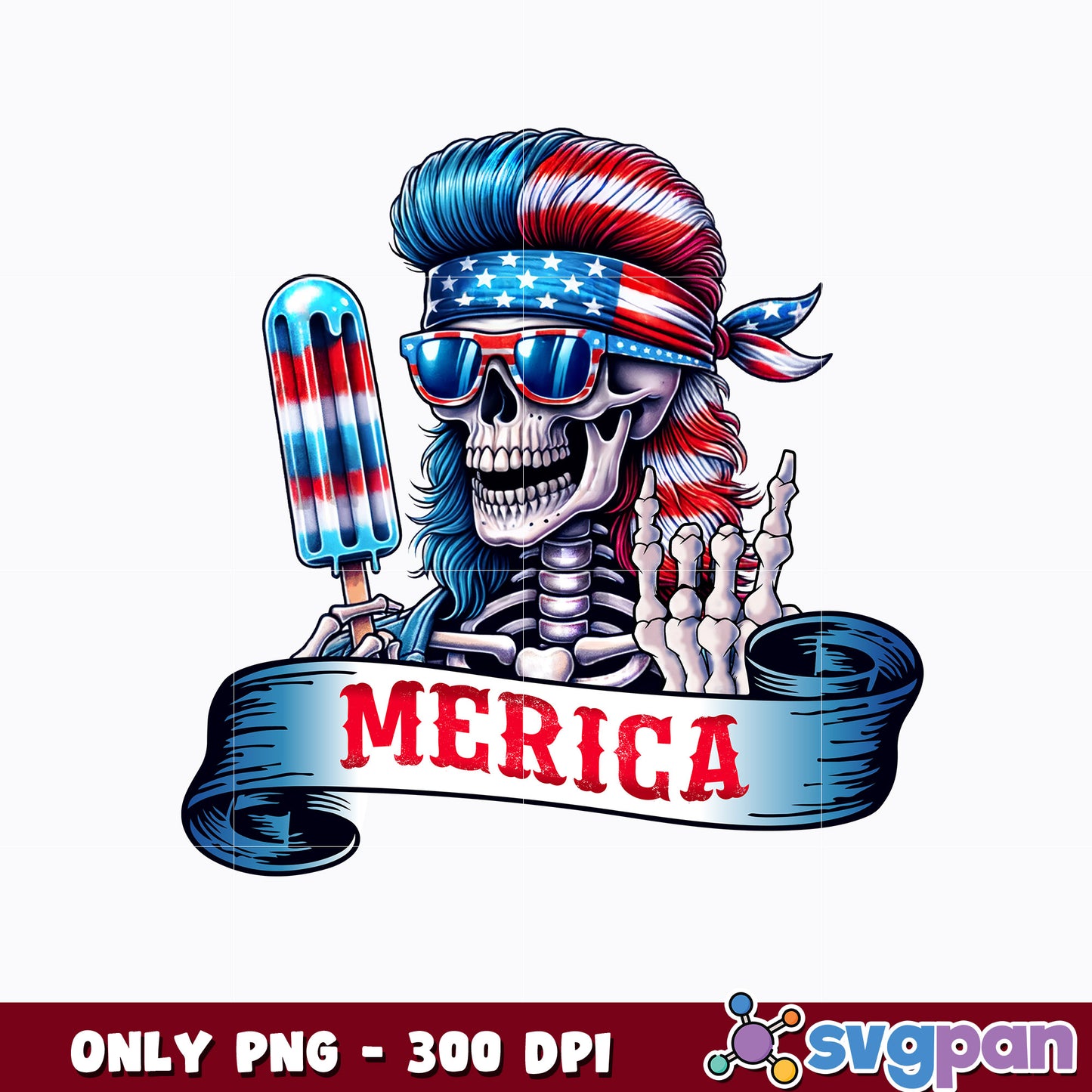 Funny Skeleton 4th Of July American png