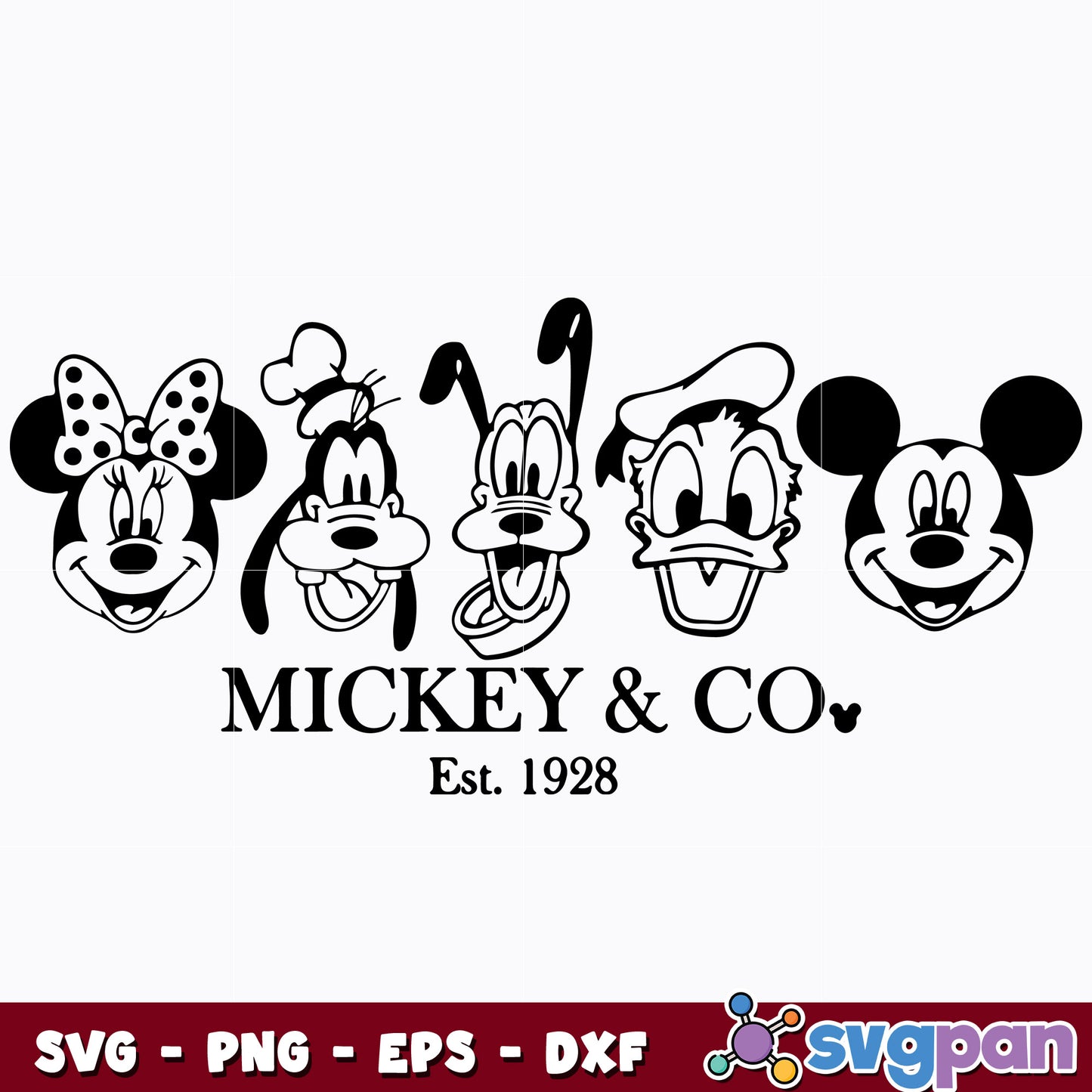 Cartoon Characters Mickey And Company Est 1928 svg